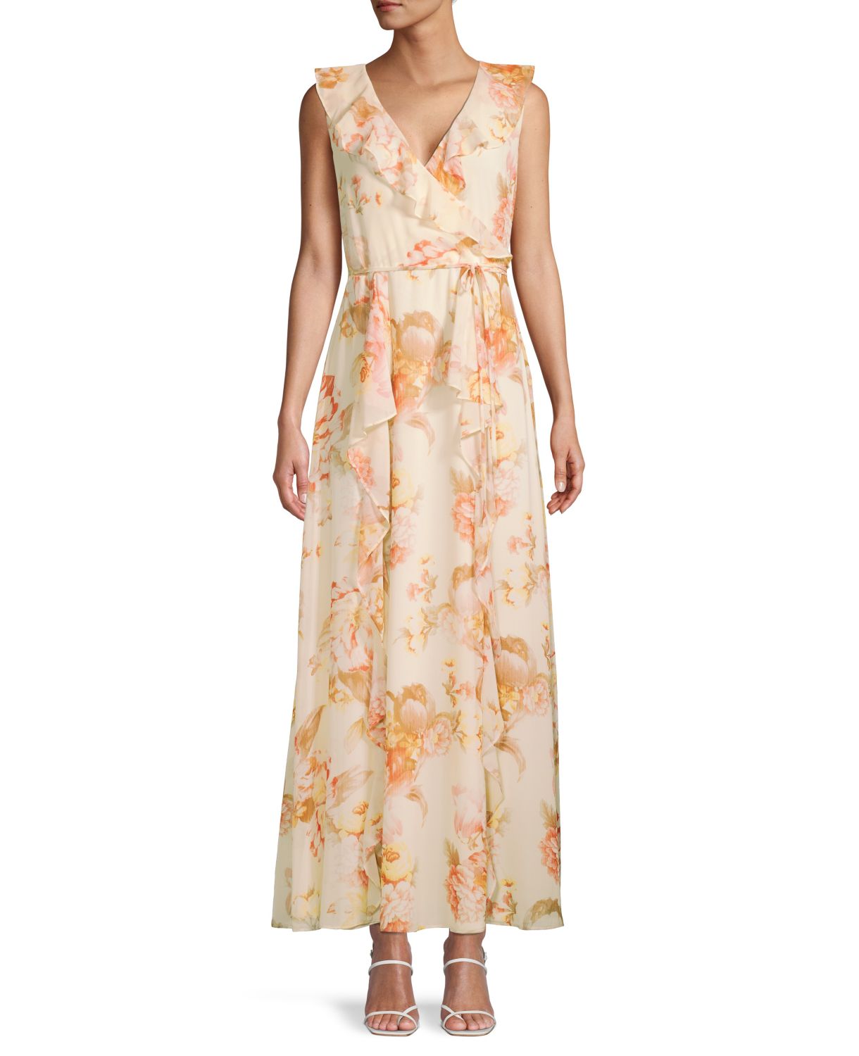 Платье с цветочным принтом и оборками на завязках на талии Karl Lagerfeld Paris