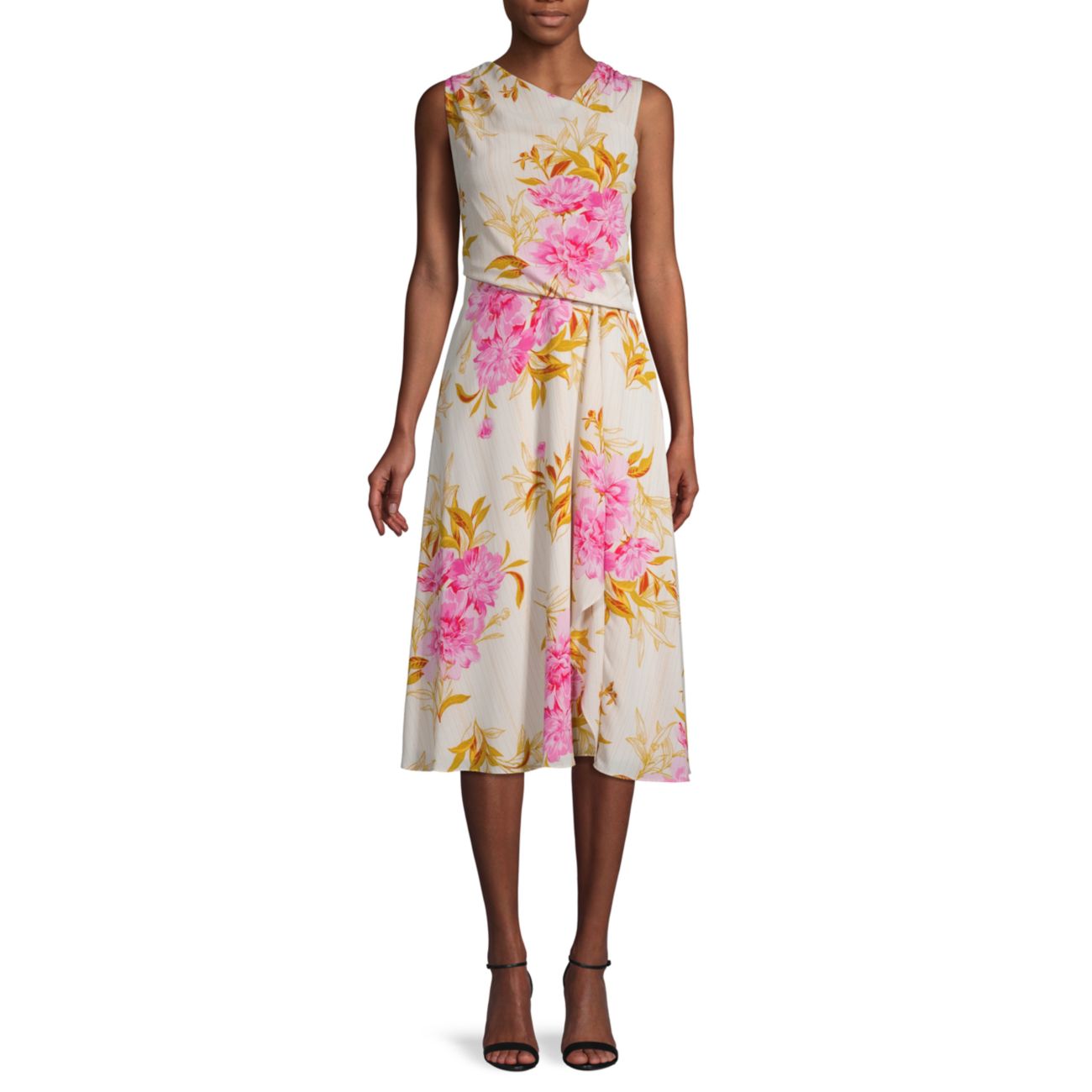 Асимметричное платье с драпировкой и цветочным принтом Donna Ricco
