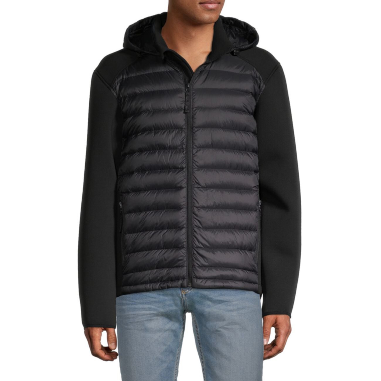 Mixed-Media Hooded Down Puffer Jacket Saks Fifth Avenue