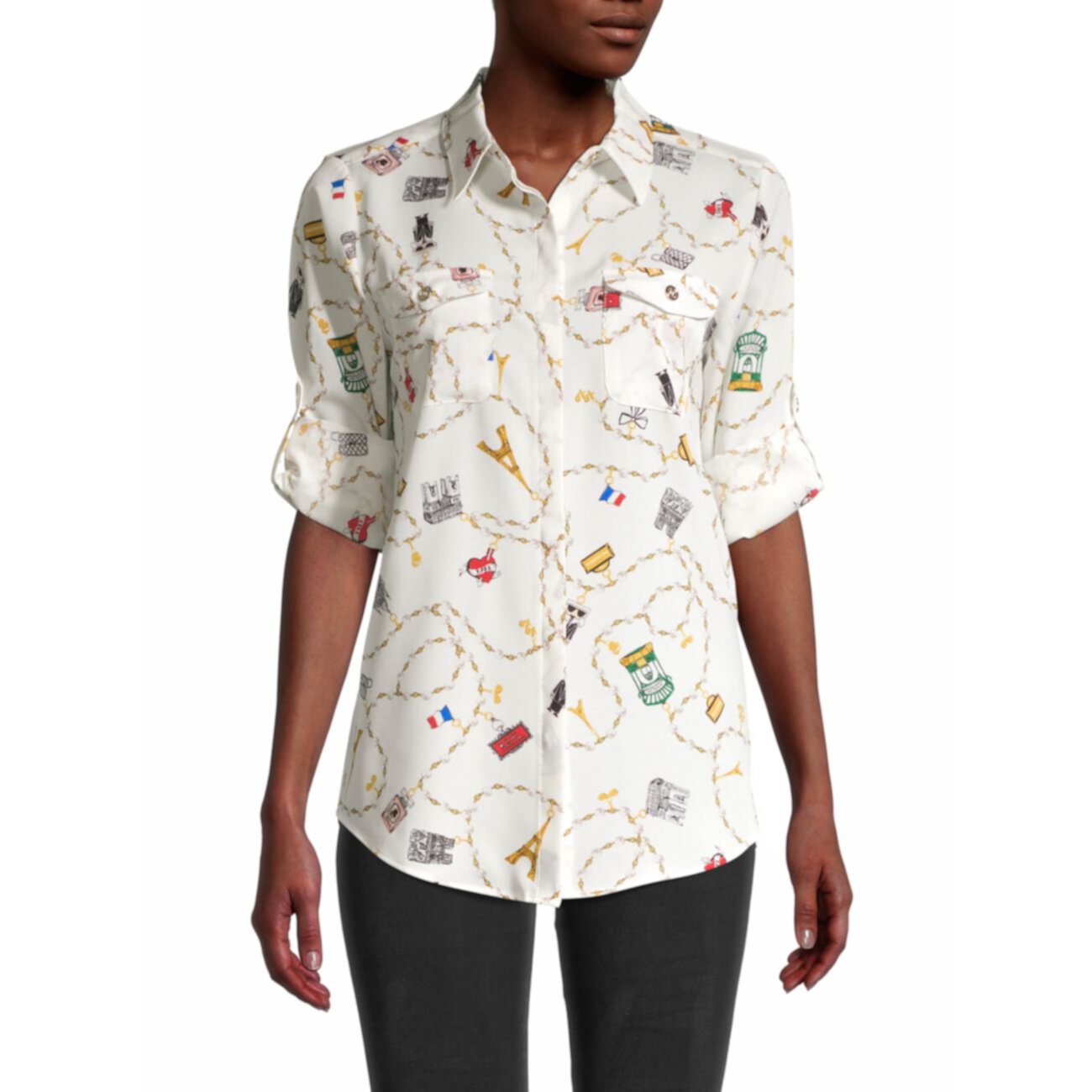 Рубашка с коротким рукавом с парижским принтом Karl Lagerfeld Paris