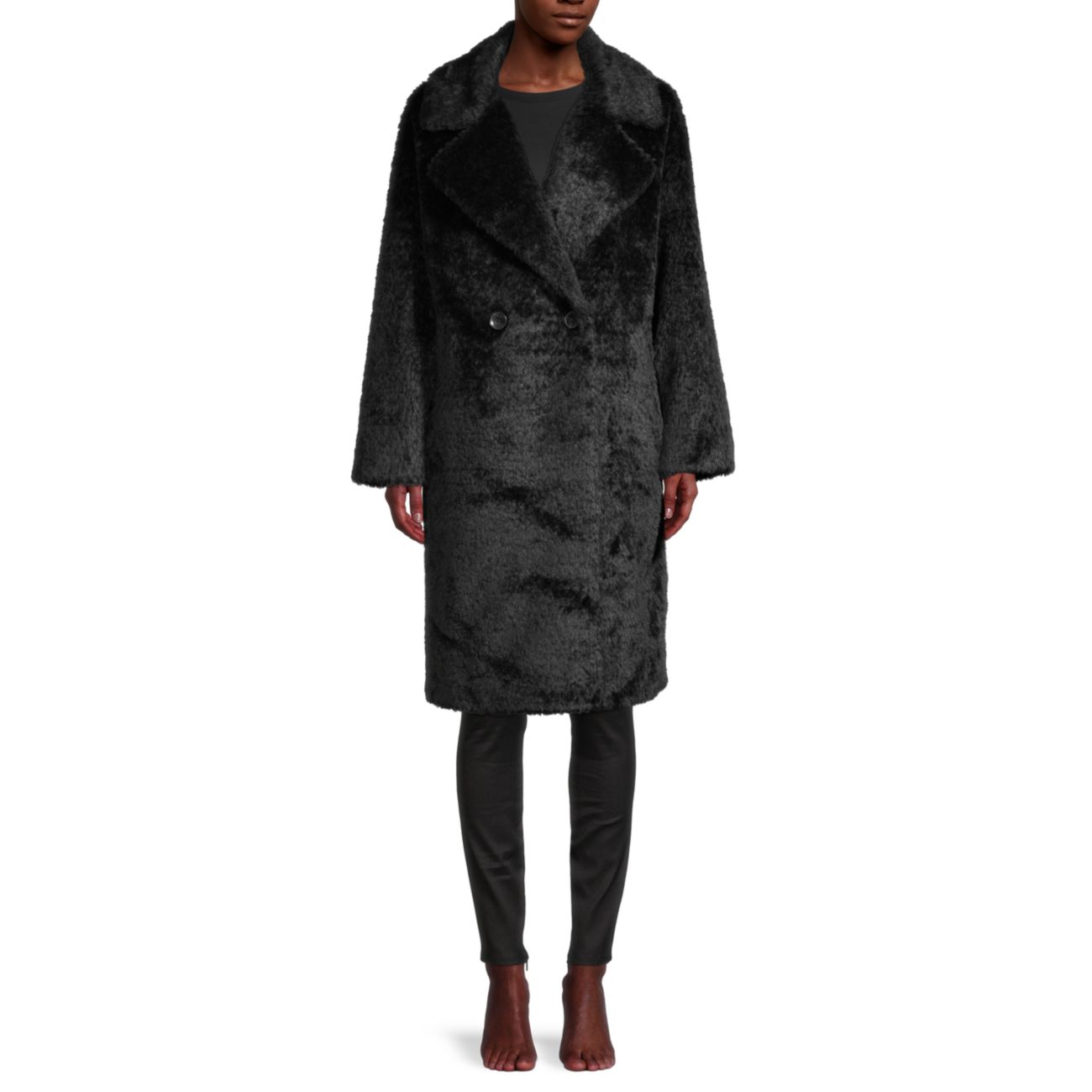Двубортное пальто из искусственного меха DKNY