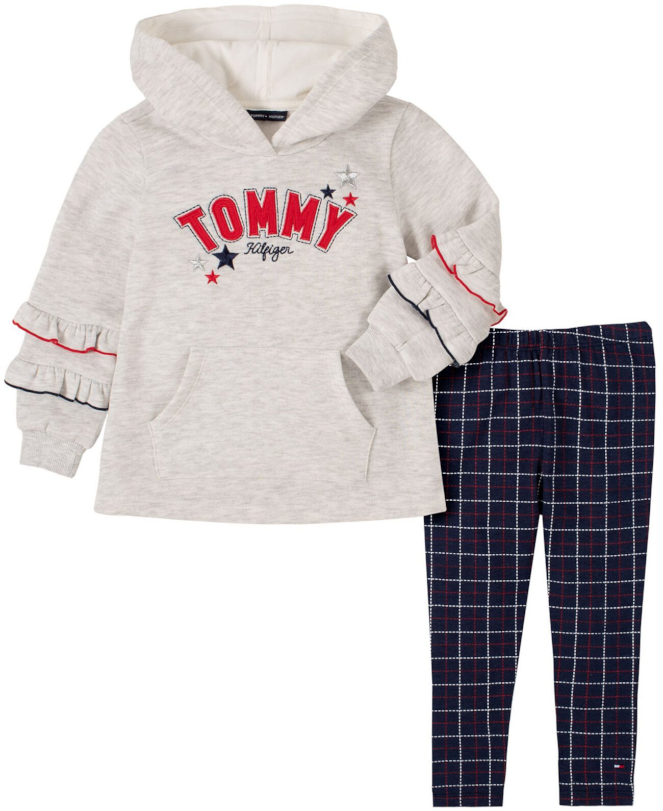 Little Girls Two Piece Hooded Tunic Top with Plaid Leggings Set Tommy Hilfiger