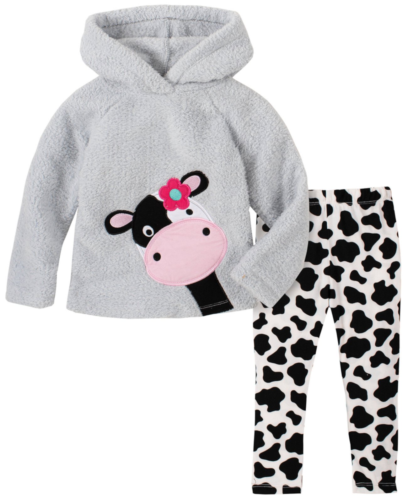 Toddler Girl 2-Piece Hooded Fleece Top with Cow Print Legging Set Kids Headquarters