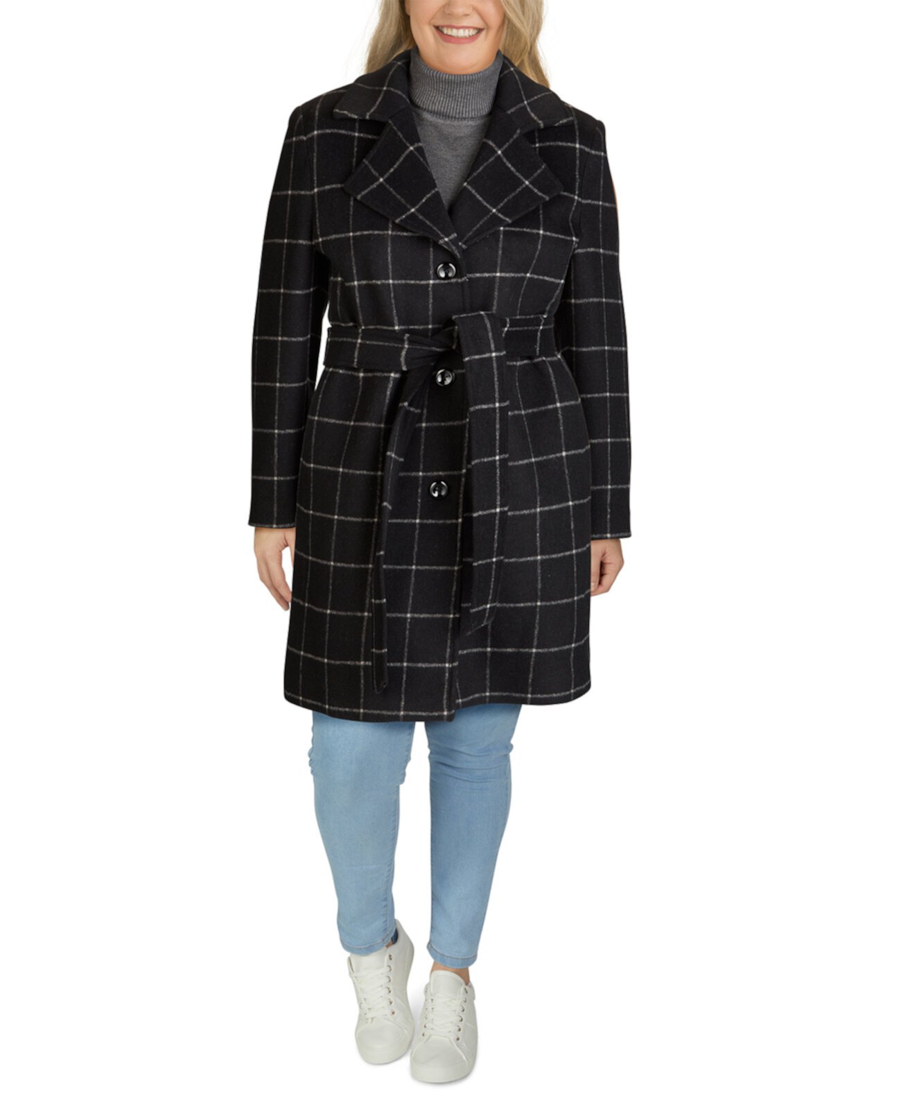 Однобортное пальто больших размеров с воротником-стойкой Jones New York