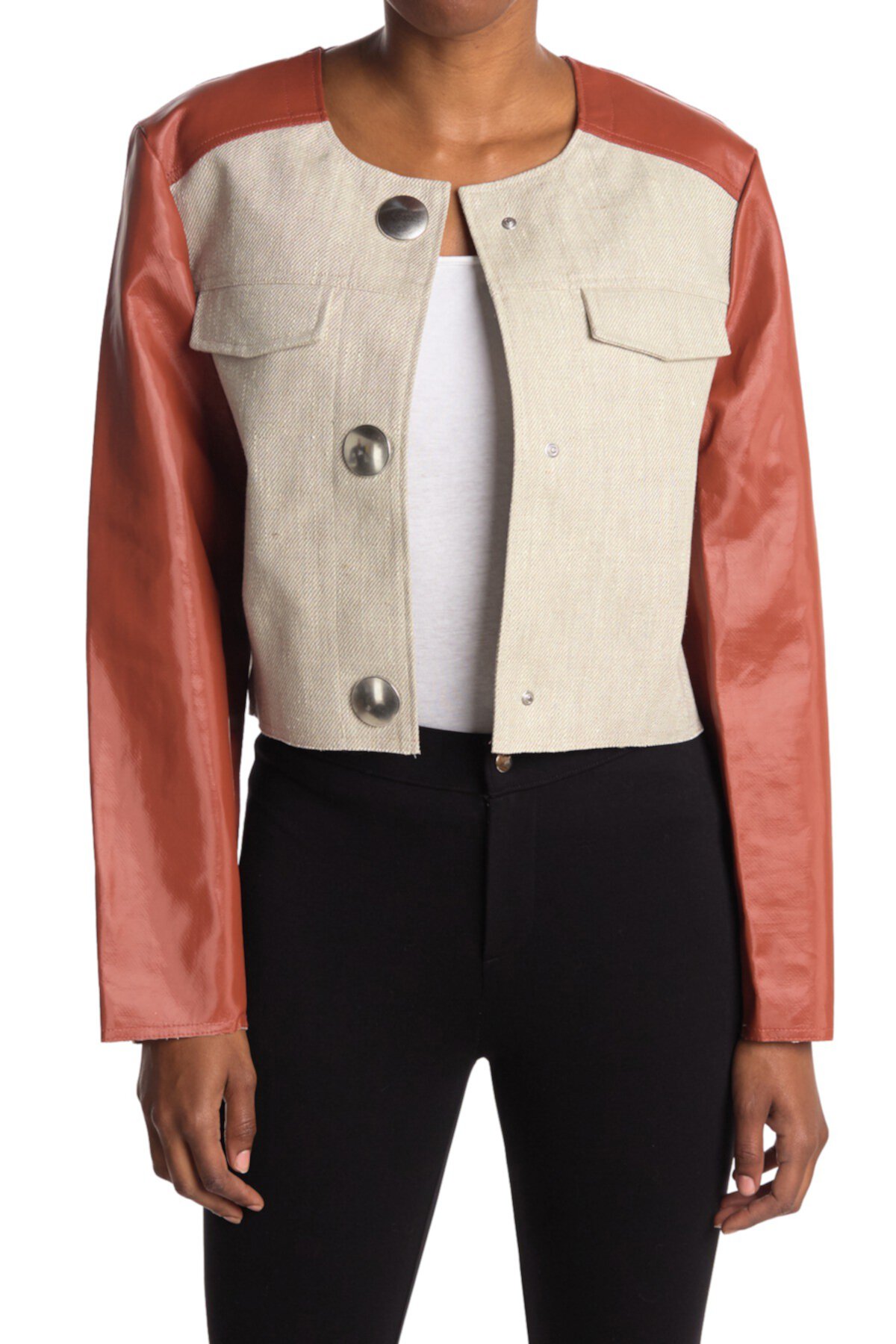 Kayla Linen & Faux Leather Paneled Jacket RODEBJER