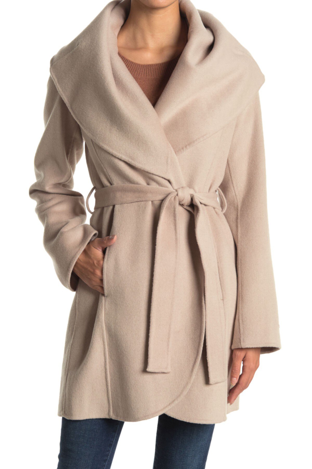 Пальто из смесовой шерсти с шалевым воротником и завязкой на талии Marilyn Tahari