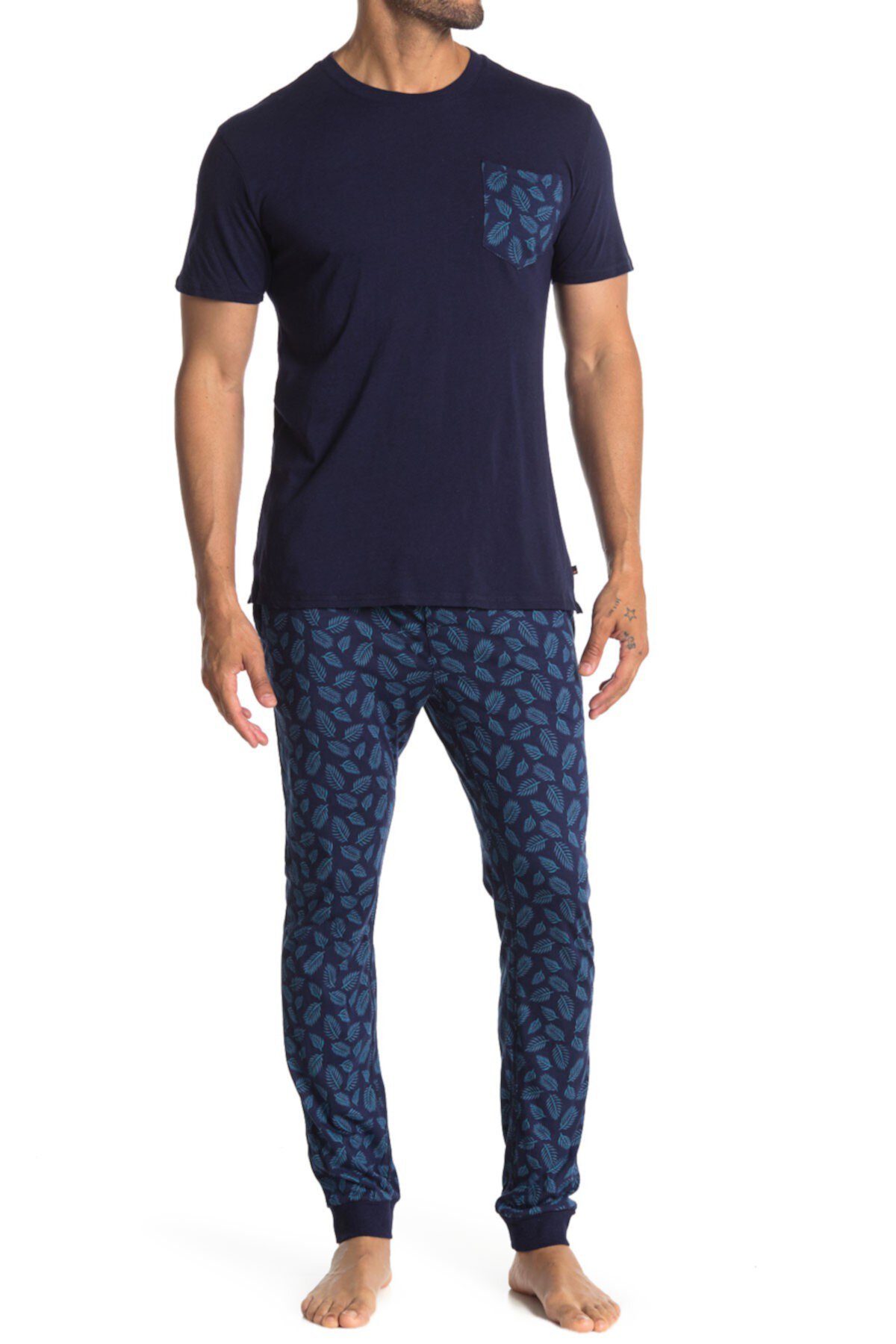 Short Sleeve Print Luxe T-Shirt & Joggers Pajama 2-Piece Set HAWKE & CO