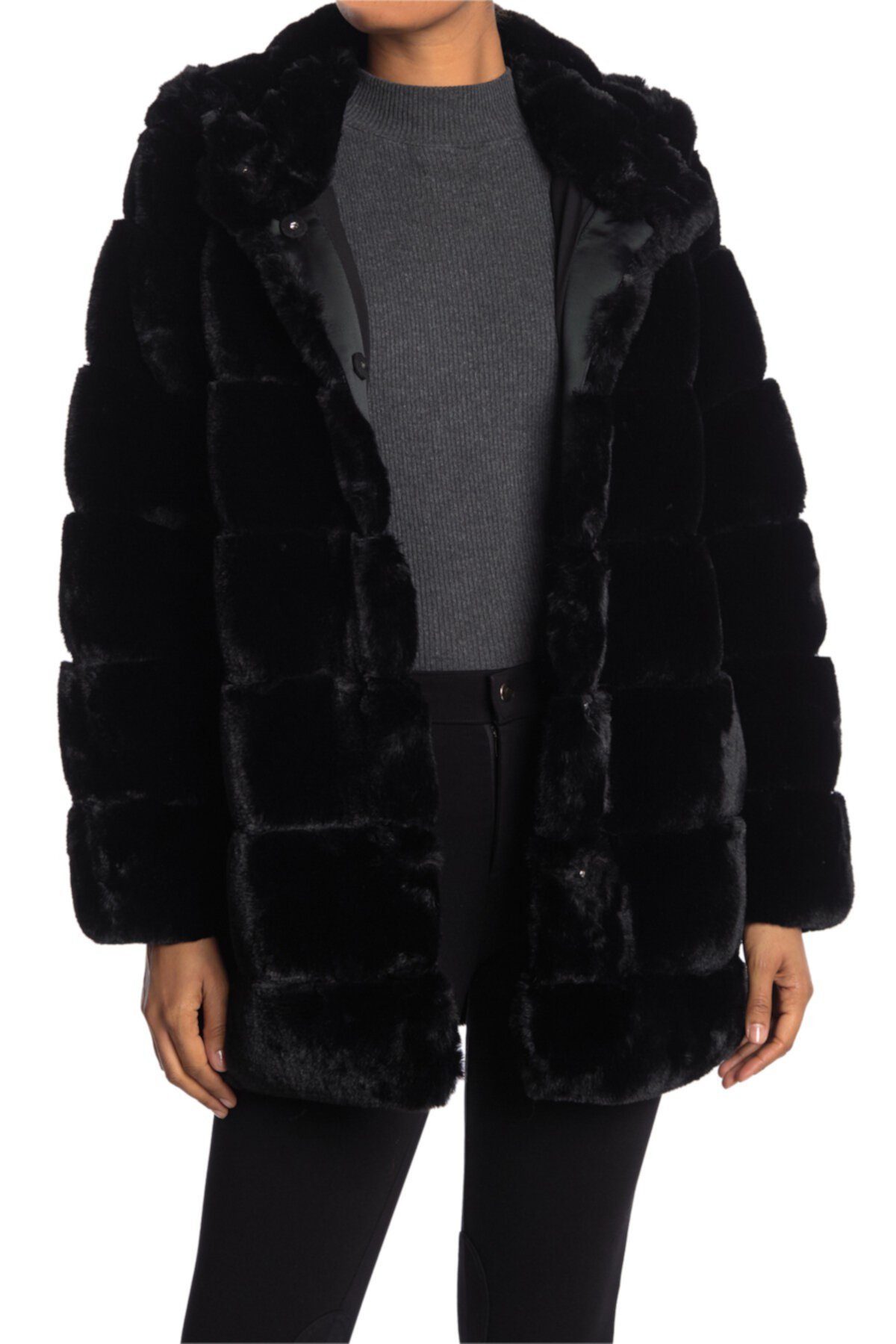 Cozy Grooved Faux Fur Coat BCBGMAXAZRIA