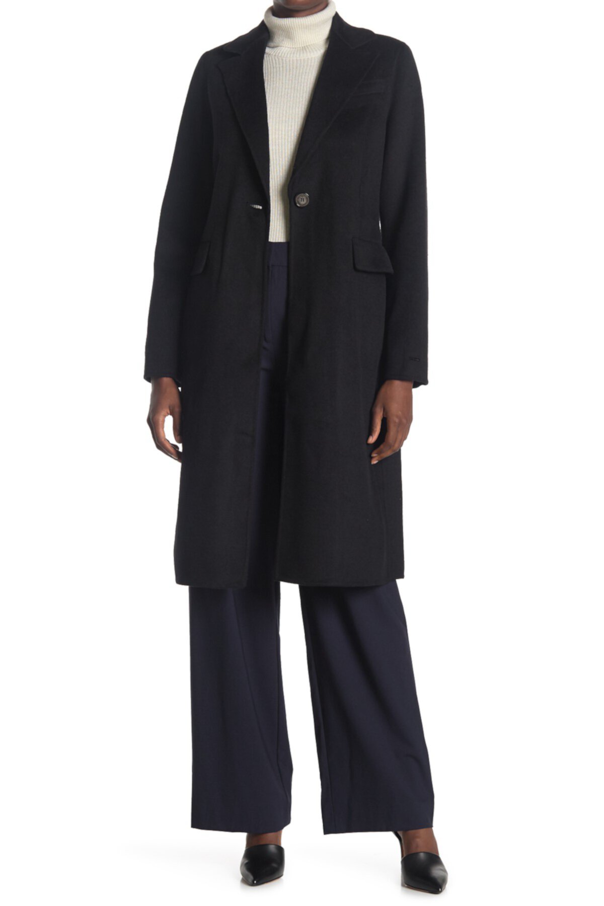 Пальто Kayla из смесовой шерсти на одной пуговице с зубчатым воротником Tahari