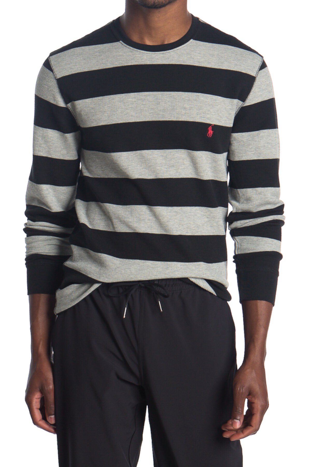Waffle Knit Rugby Stripe Sweater Polo