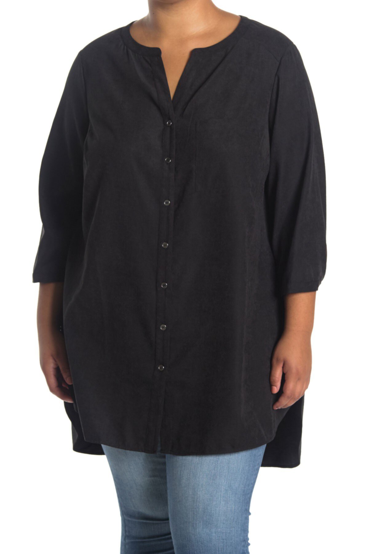 Блуза-туника на пуговицах спереди с длинными рукавами (большие размеры) DR2 by Daniel Rainn