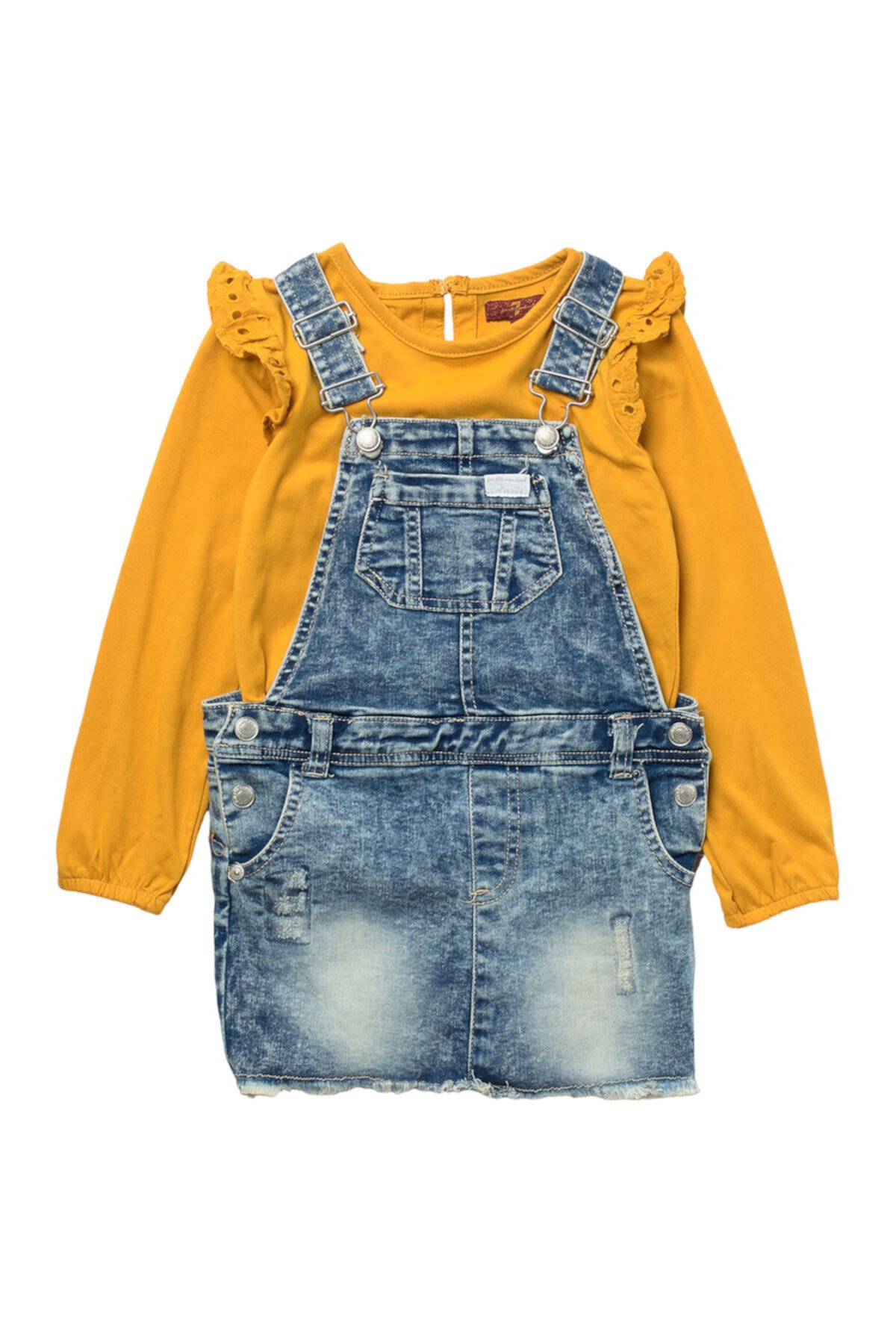 Denim Overall & Ruffle Top 2-Piece Set (Toddler Girls) 7 For All Mankind