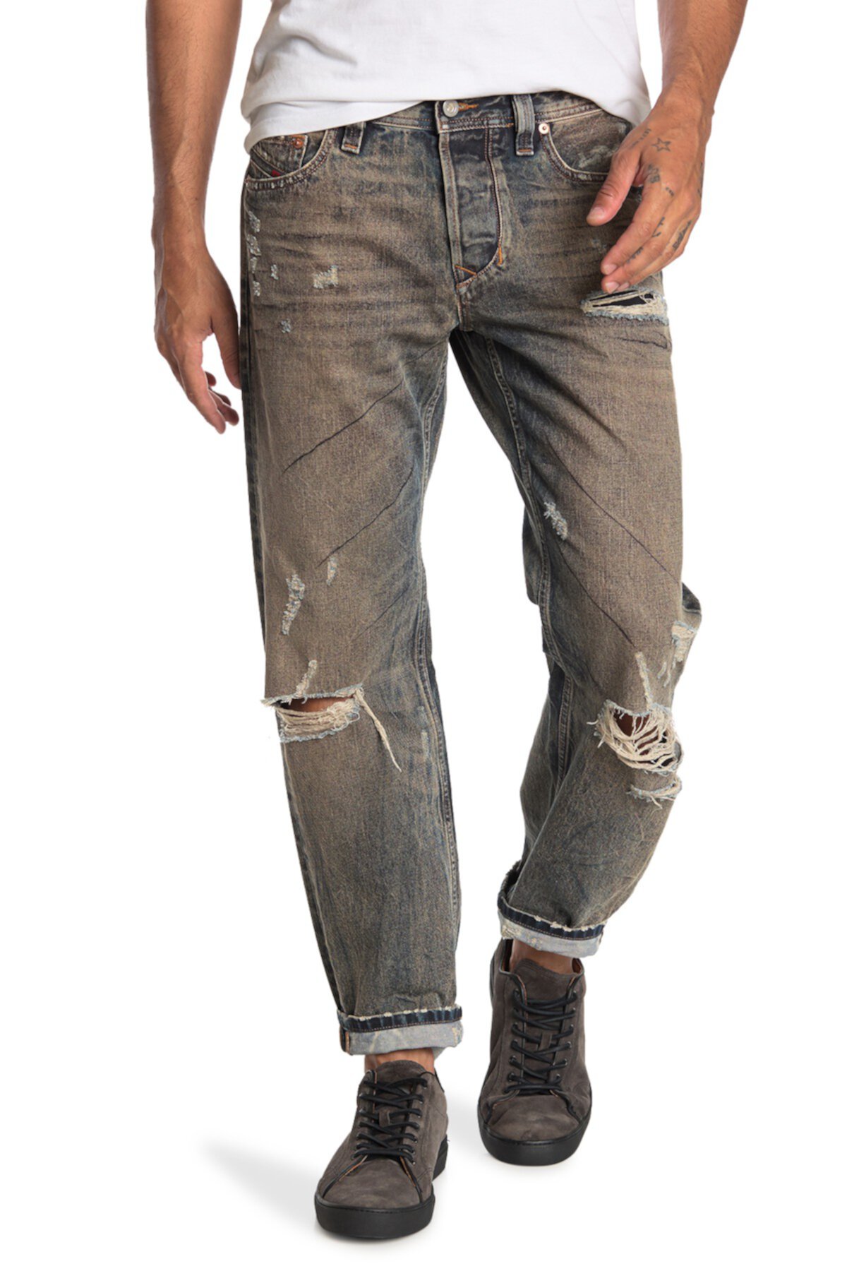 Прямые зауженные рваные джинсы Larkee с эффектом потертости Diesel