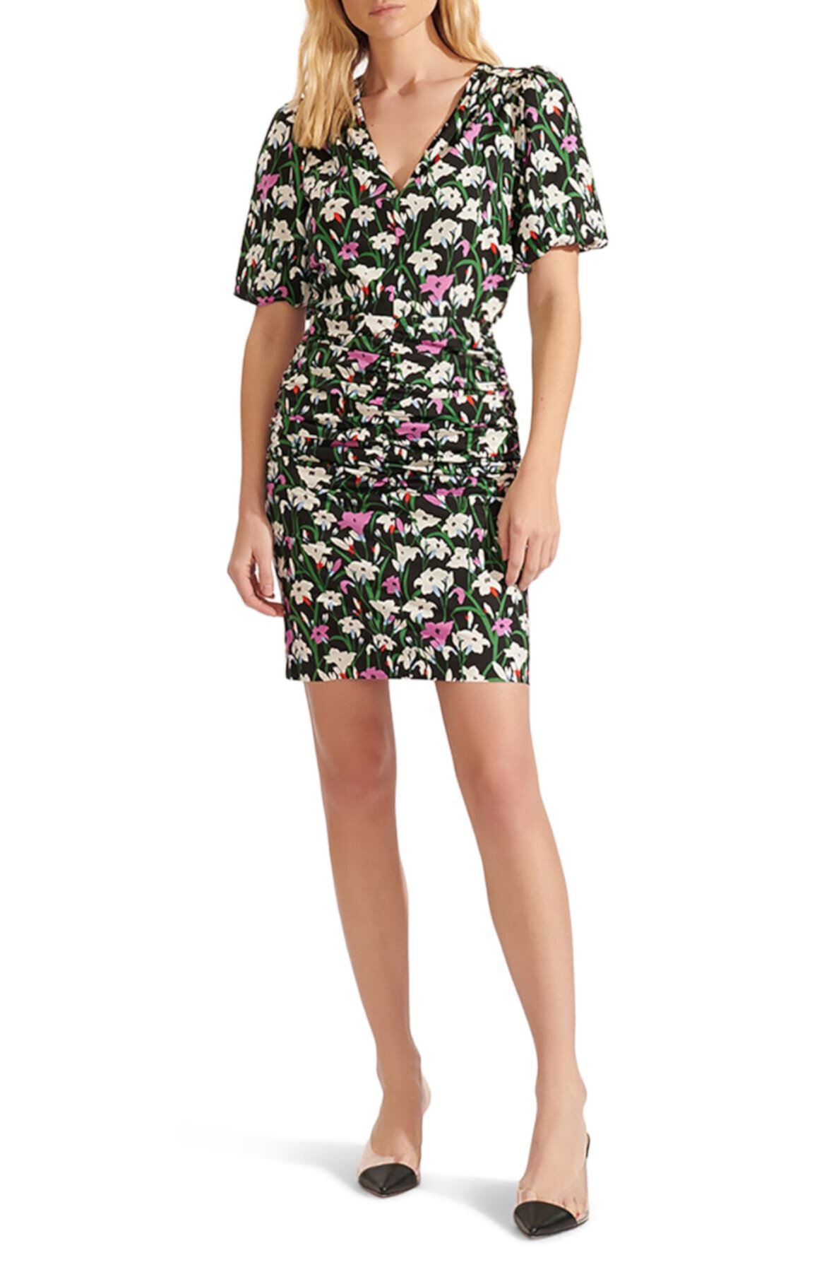 Janis Ruched Skirt Floral Minidress VERONICA BEARD