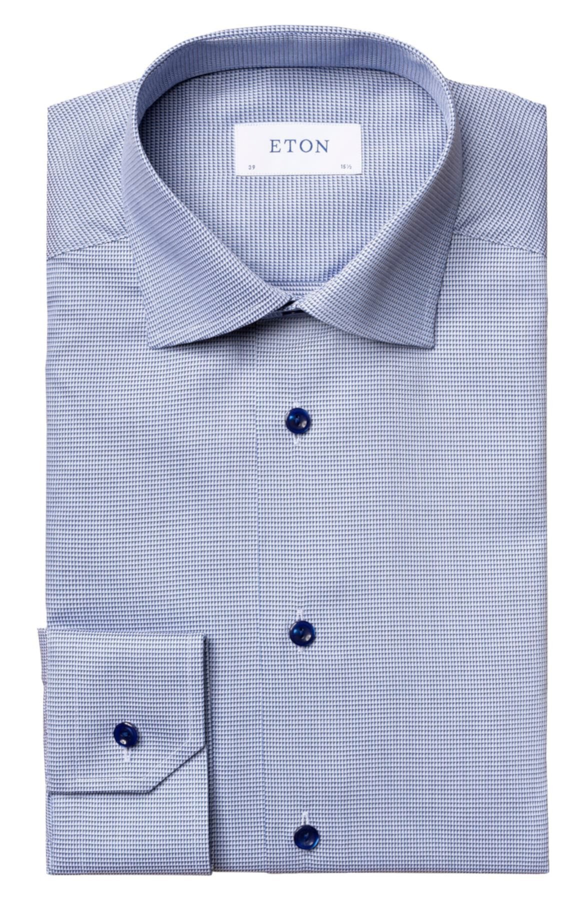 Slim Fit Blue Textured Solid Dress Shirt Eton