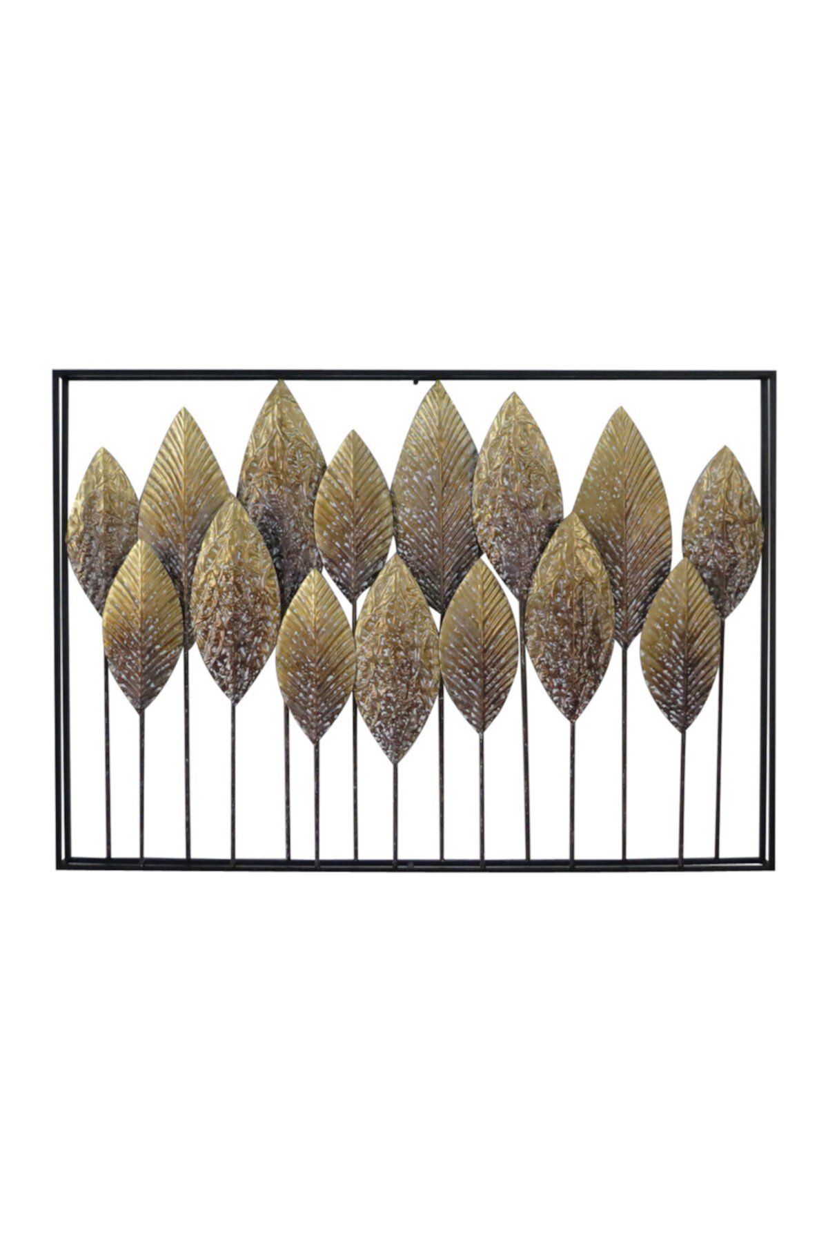 Large - Rectangular Whitewashed Gold Leaves Metal Wall Decor - 40" x 28 Willow Row