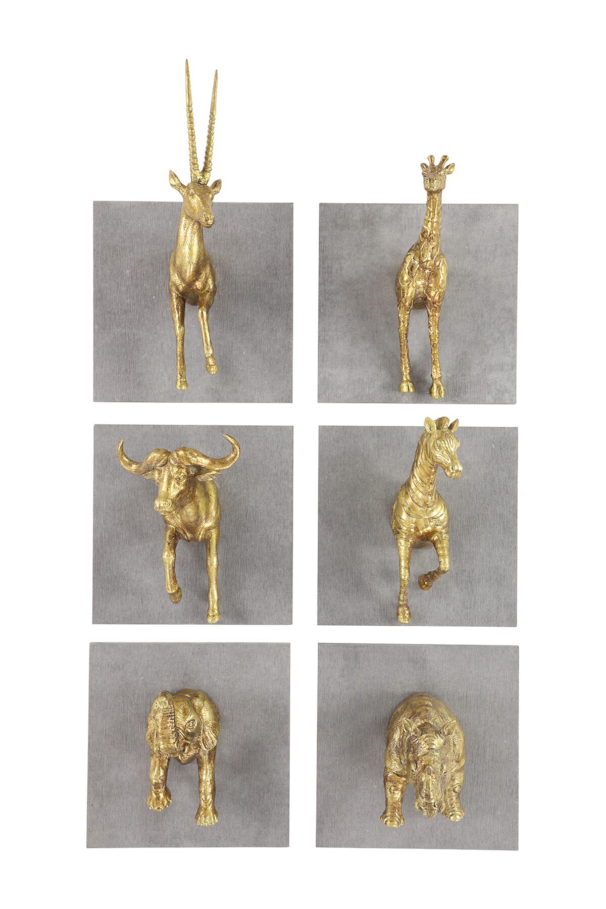 Rectangular Gold Safari Animal Sculpture Cement Wall Decor Panels - Set of 6 Willow Row
