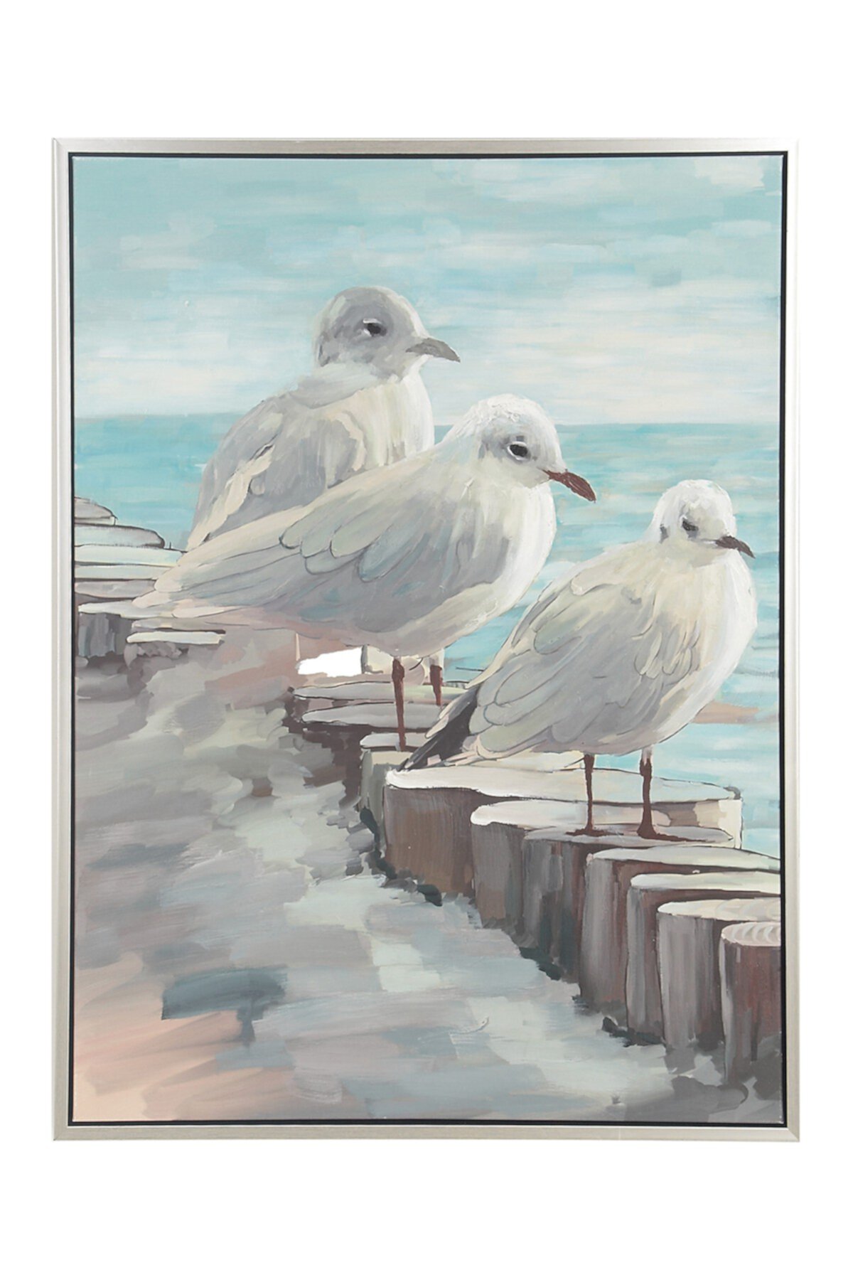 Современная картина с птицами, сидящими на бревнах, 47 "x 36", оформлена в деревянной раме. Willow Row