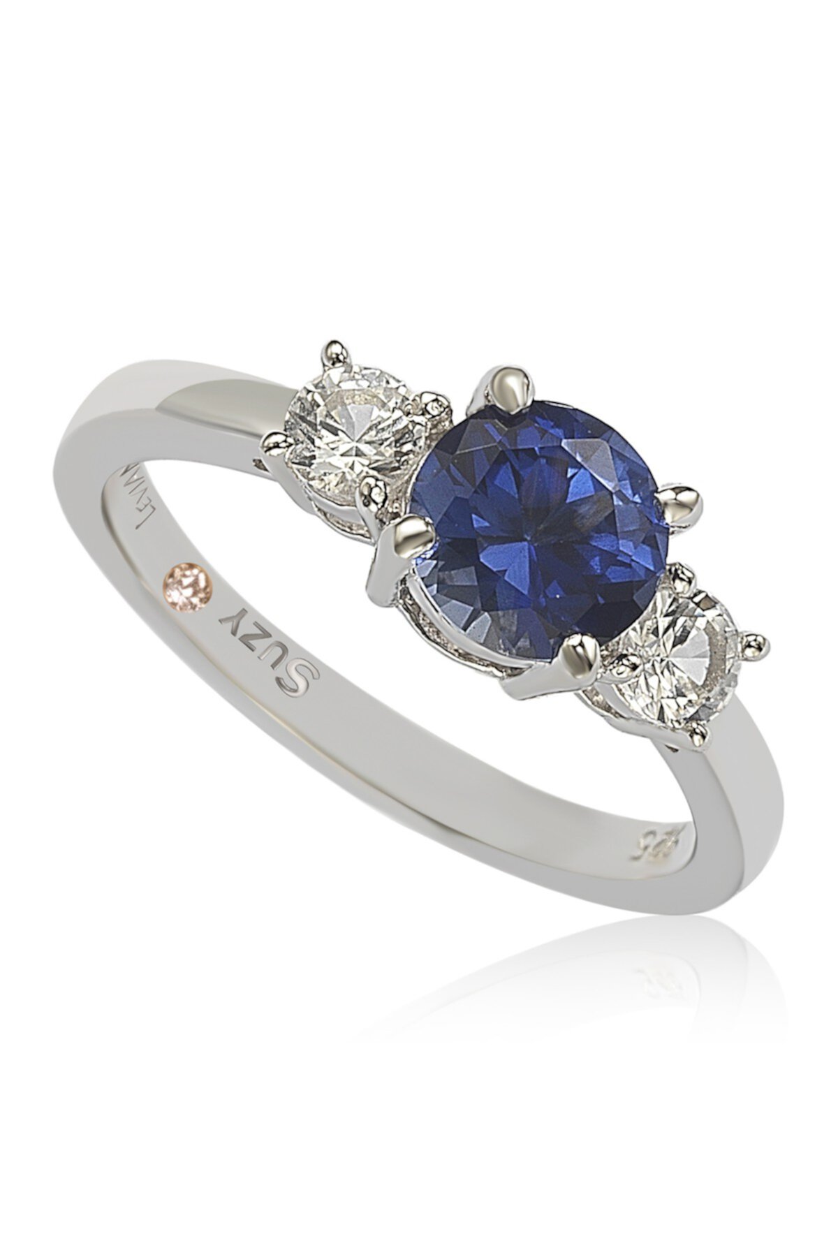 Стерлинговое серебро, белое и синее сапфировое кольцо с тремя камнями и бриллиантами - 0,02 карата Suzy Levian