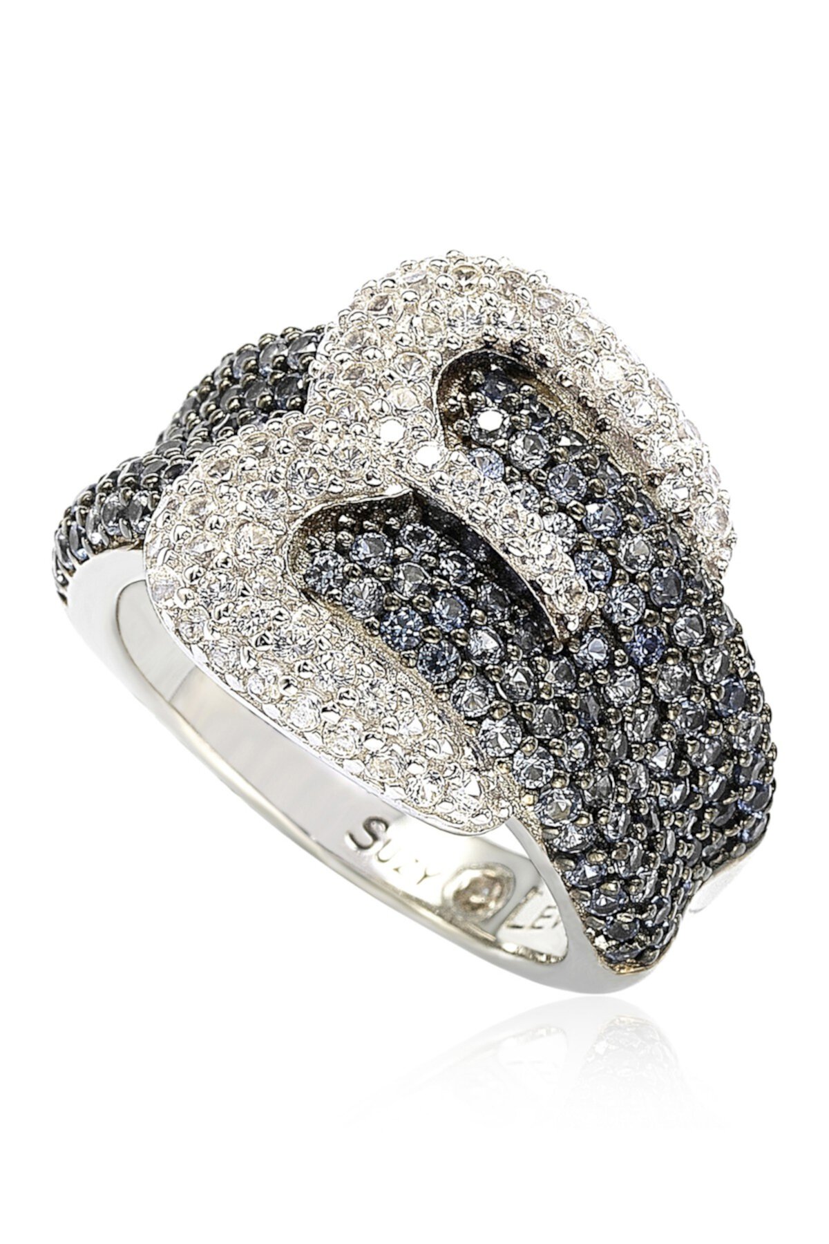 Серебряное кольцо с пряжкой из синего и белого сапфира с бриллиантами и пряжкой из стерлингового серебра - 0,02 карата Suzy Levian