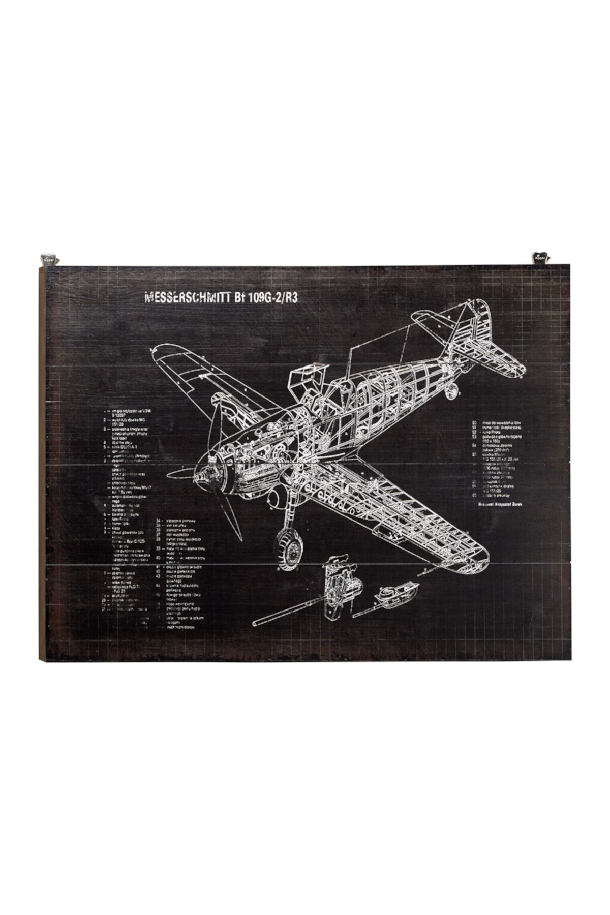 Industrial Style Black And White" Messerschmitt" Airplane Diagram Wood Wall Decor - 31.5" x 23 Willow Row