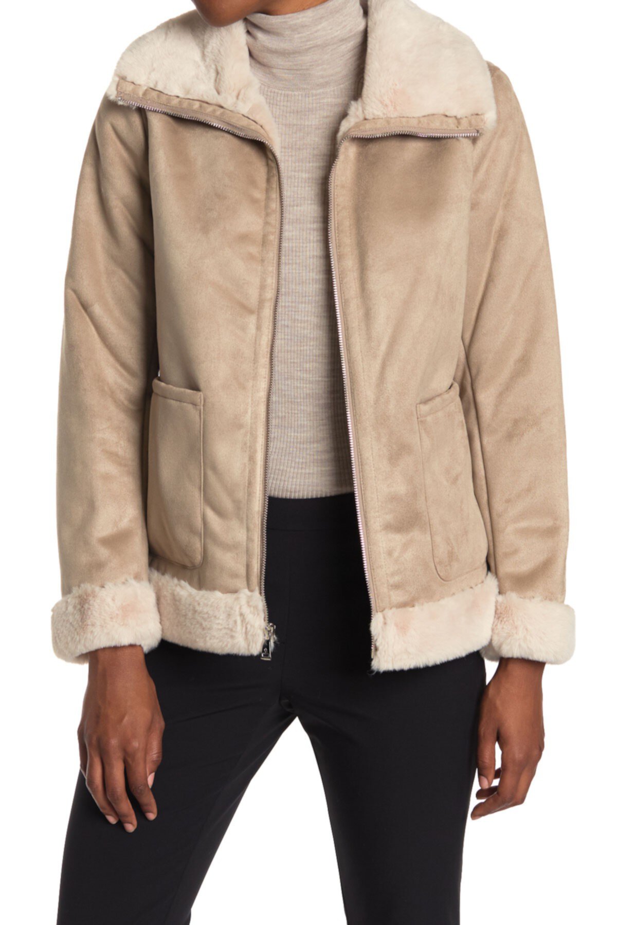 Faux Fur Lined Zip Front Jacket Ralph Lauren