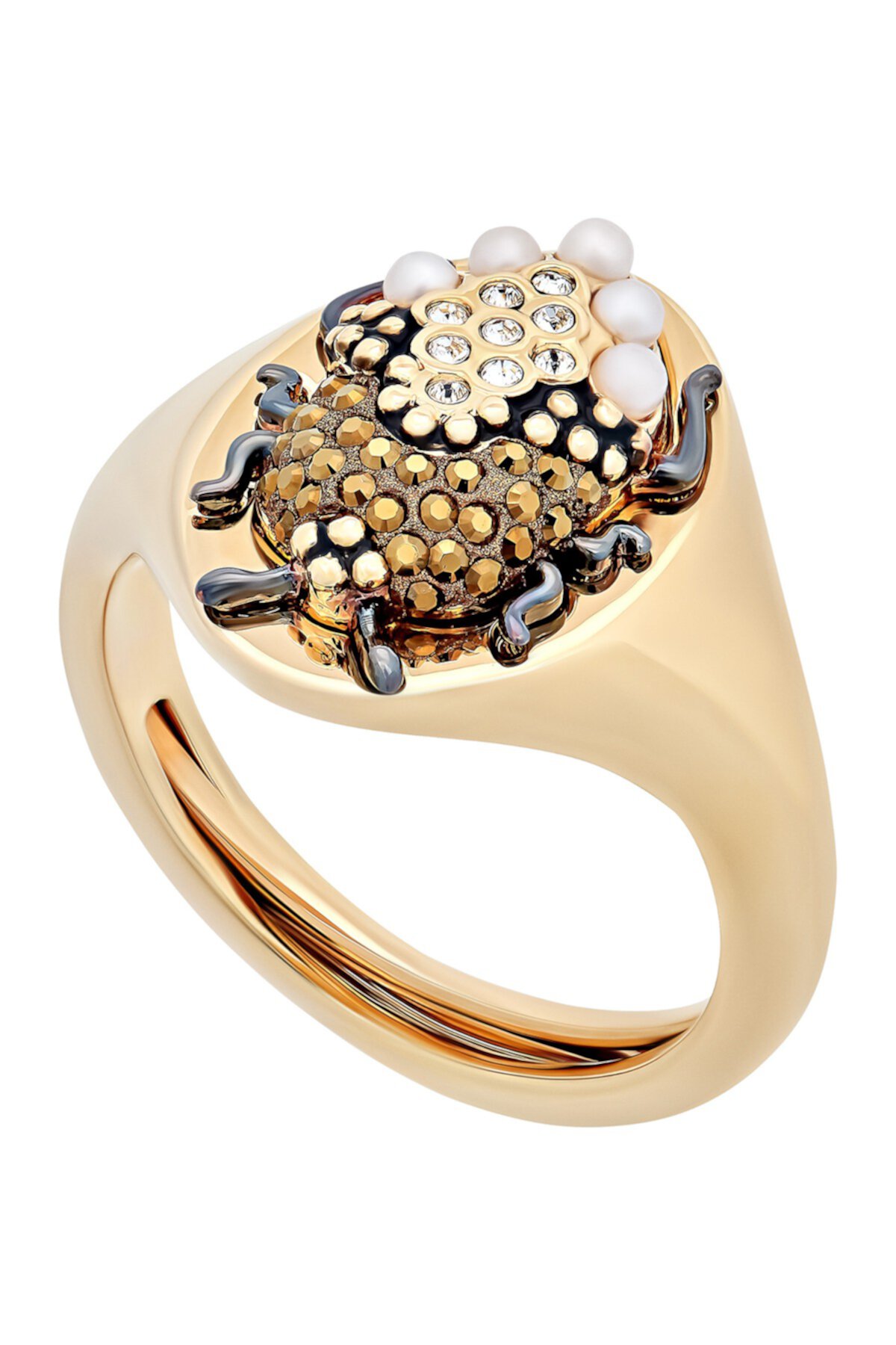 Коктейльное кольцо с магнитным паве и кристаллами Сваровски с имитацией жемчуга Скарабей Swarovski