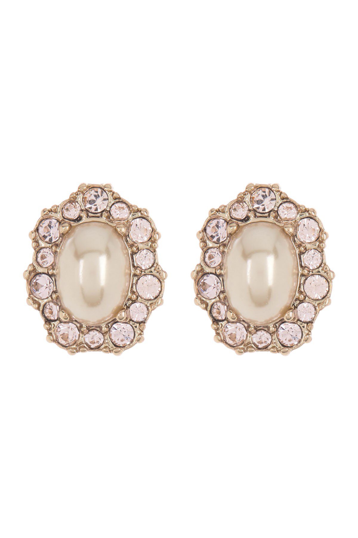 Gold-Tone Crystal & Faux Pearl Stud Earrings Marchesa