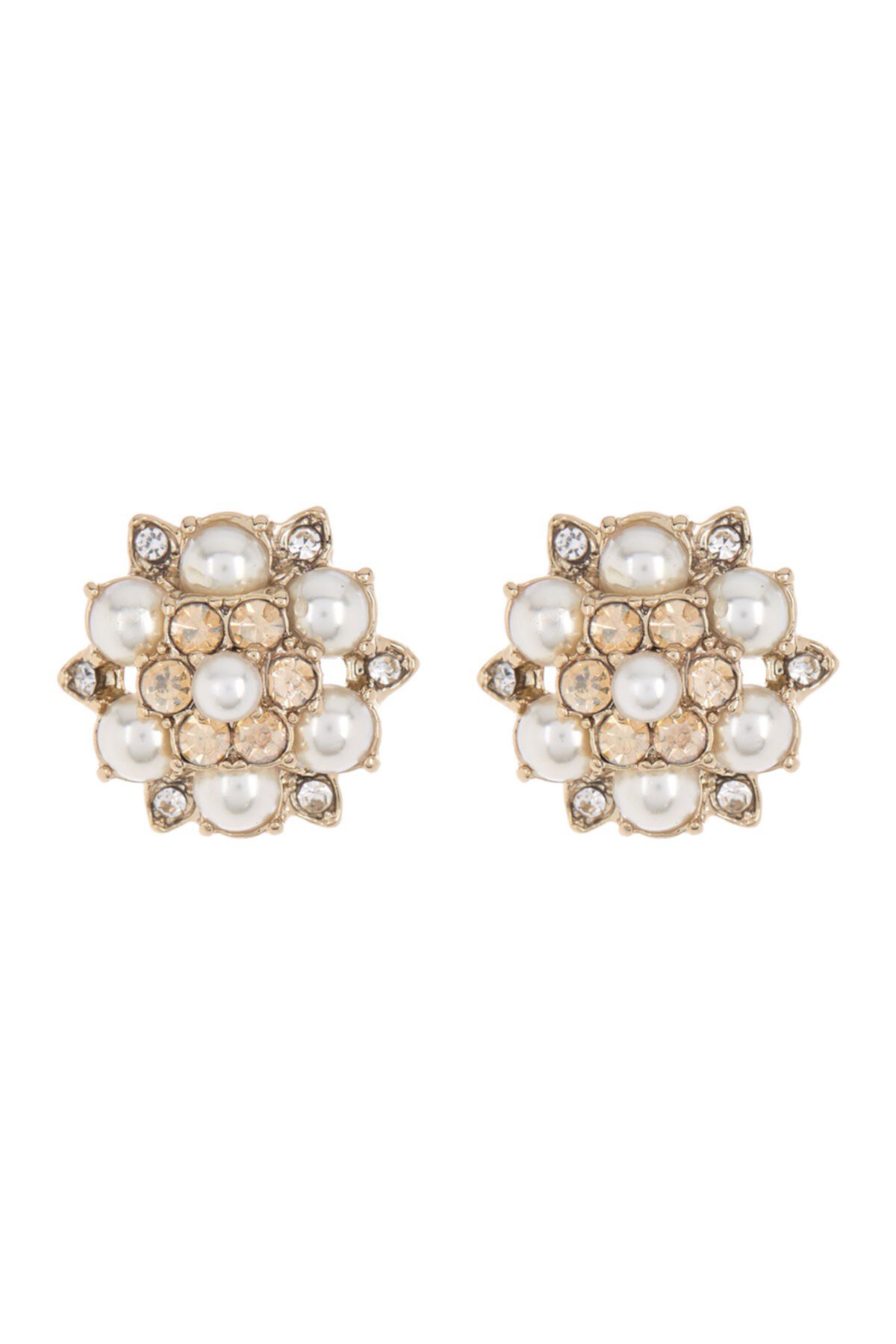Gold-Tone Crystal & Faux Pearl Stud Earrings Marchesa