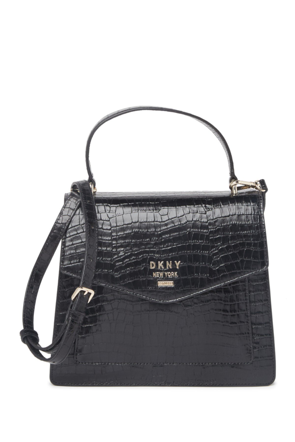 Whitney Croc Embossed Leather Satchel Bag DKNY