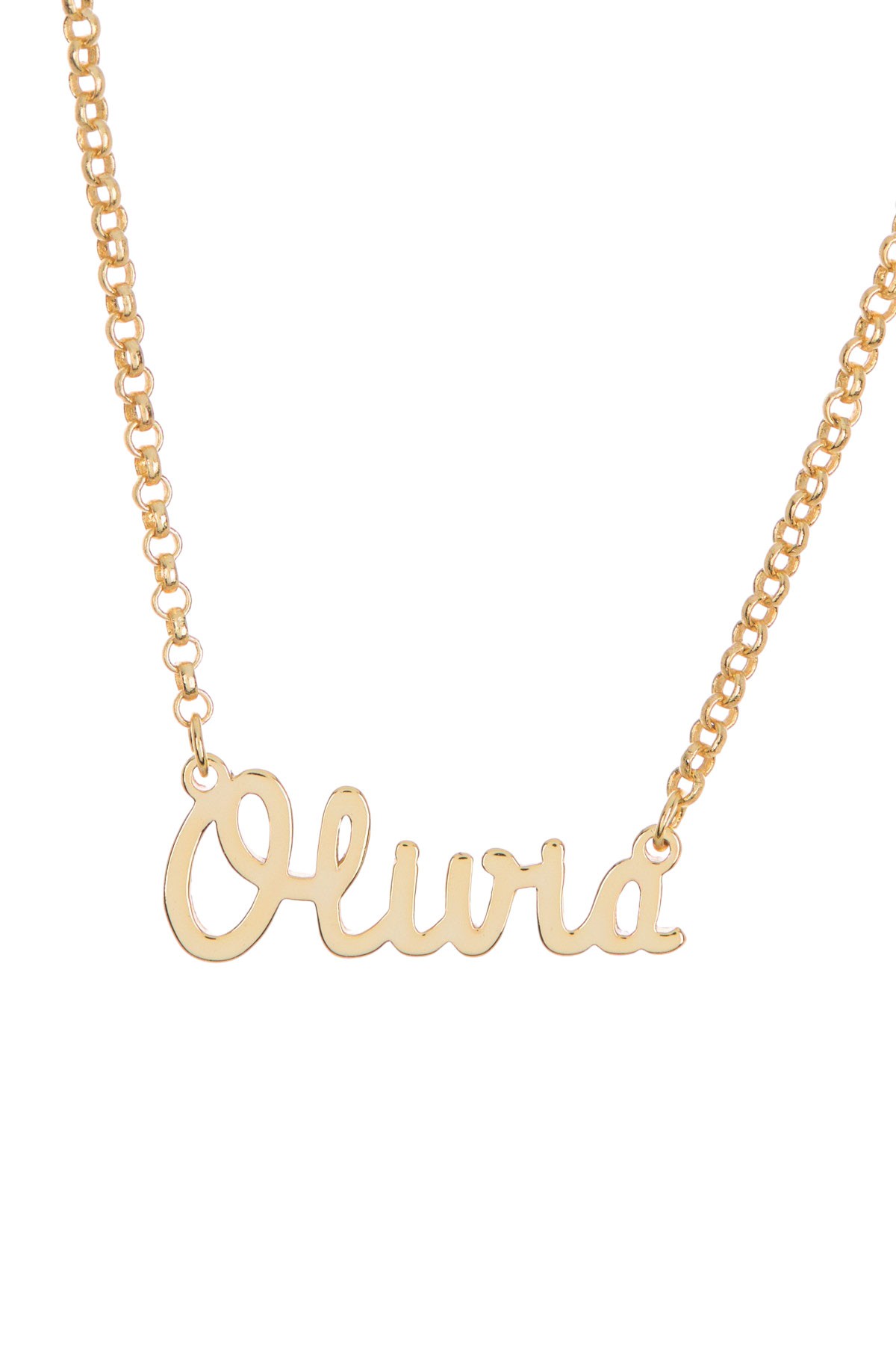 18K Yellow Gold Plated Sterling Silver 'Olivia' Name Pendant Necklace Argento Vivo