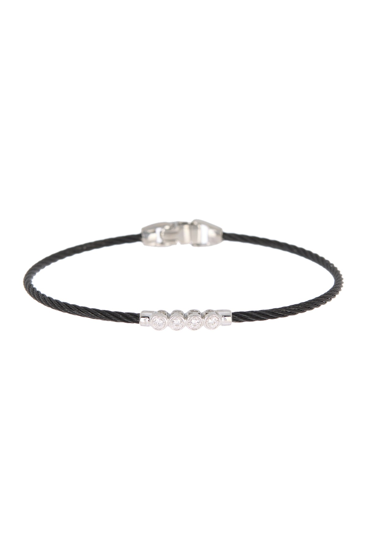 18K White Gold Black Stainless Steel Diamond Cable Cascade Chain Bracelet ALOR