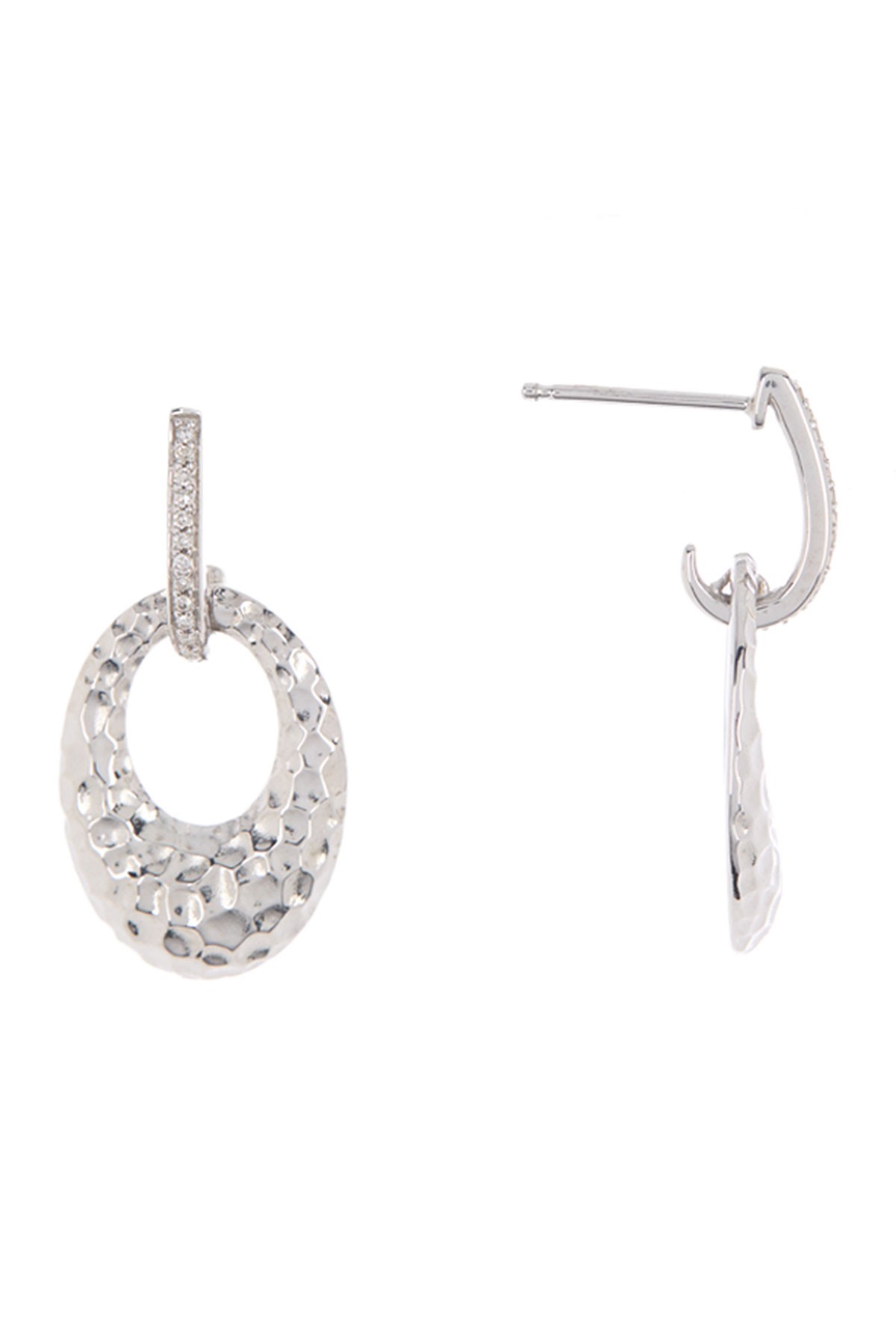 Sterling Silver Diamond Textured Drop Earrings - 0.08 ctw Carriere