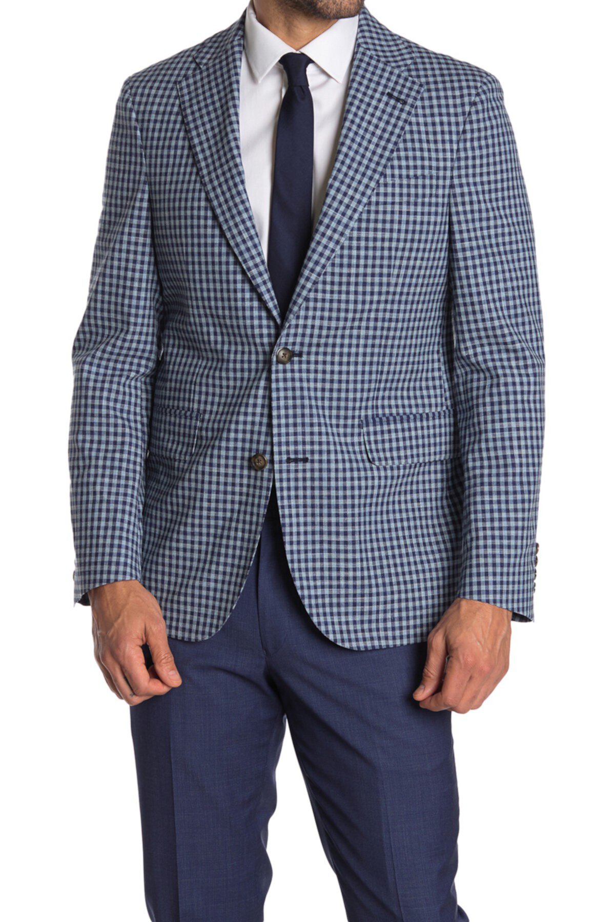 Blue Gingham Check Two Button Notch Lapel Sport Coat Strong Suit