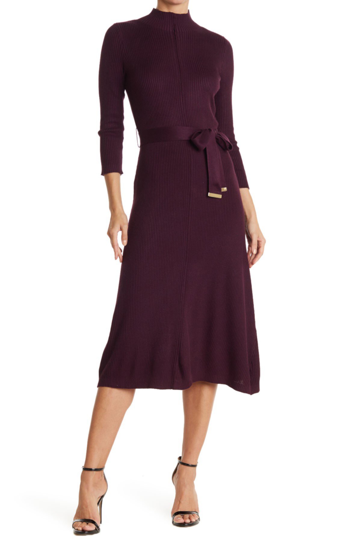 Платье миди с поясом и воротником-стойкой Calvin Klein