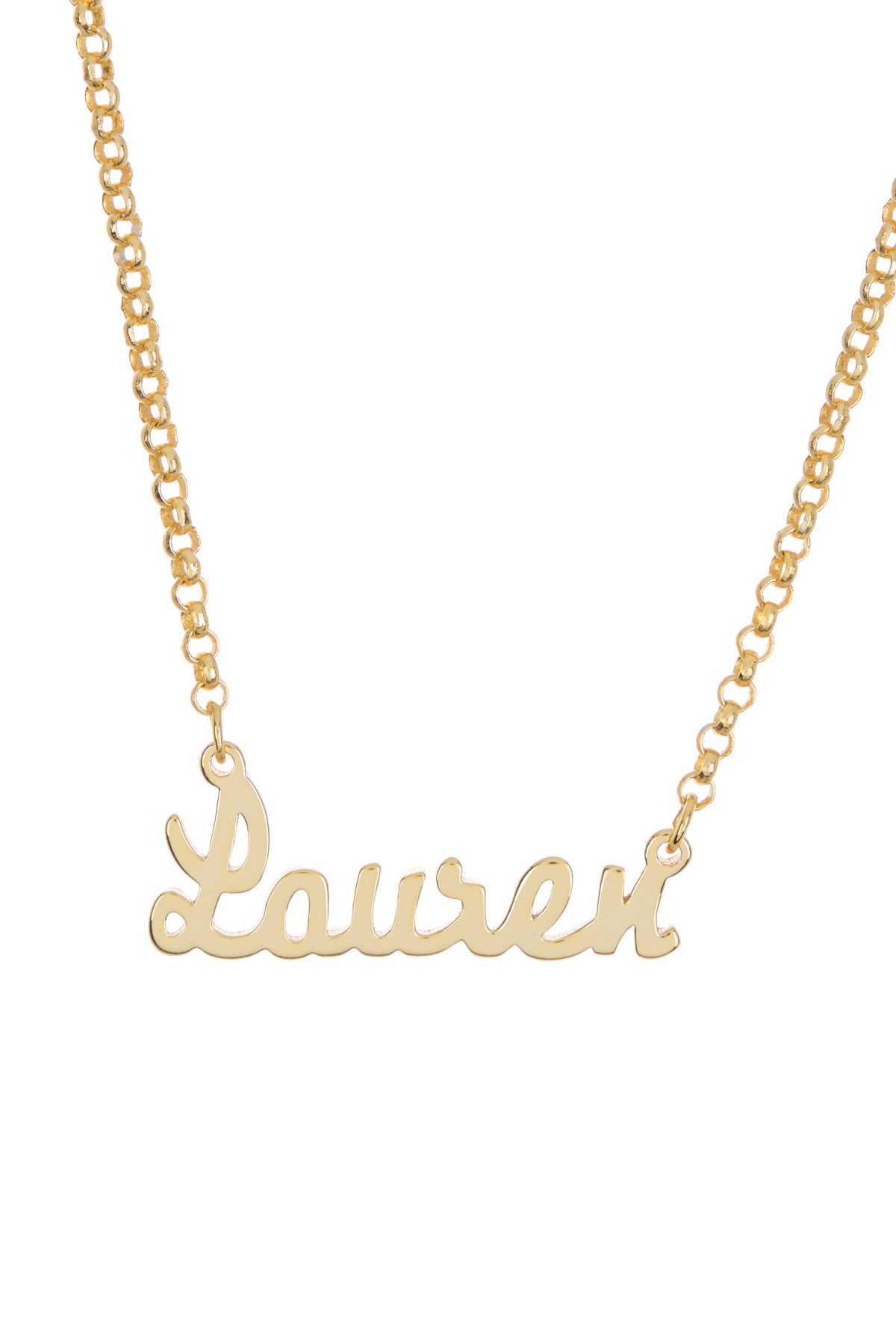 18K Yellow Gold Plated Sterling Silver 'Lauren' Name Pendant Necklace Argento Vivo