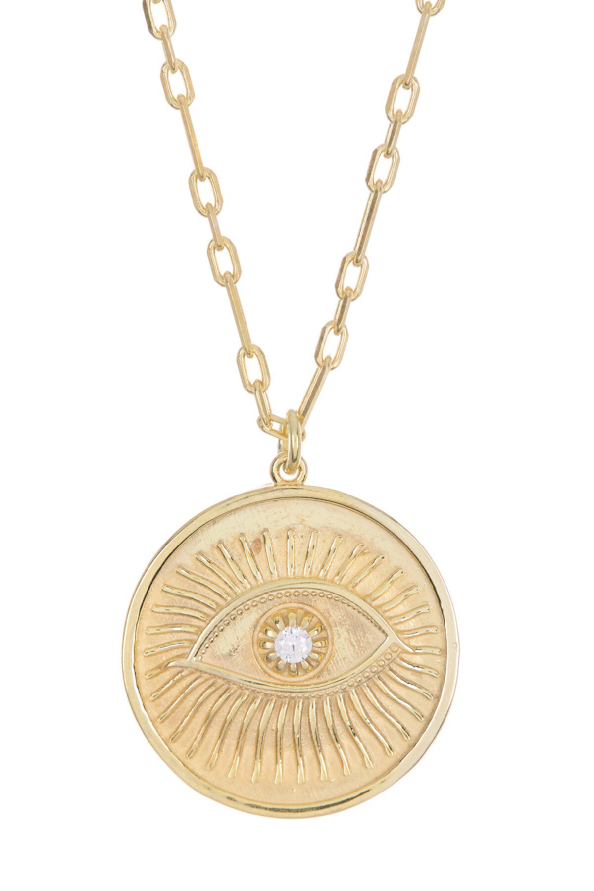 18K Gold Vermeil CZ Evil Eye Medallion Necklace Argento Vivo