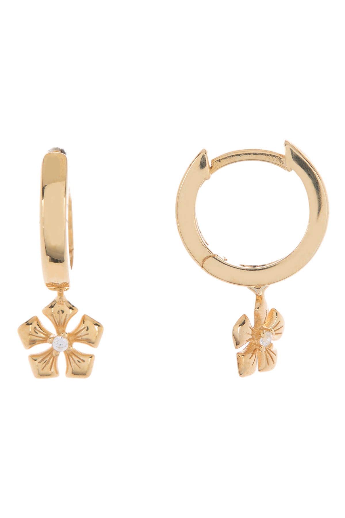 18K Gold Vermeil CZ Flower Charm Huggie Earrings Argento Vivo