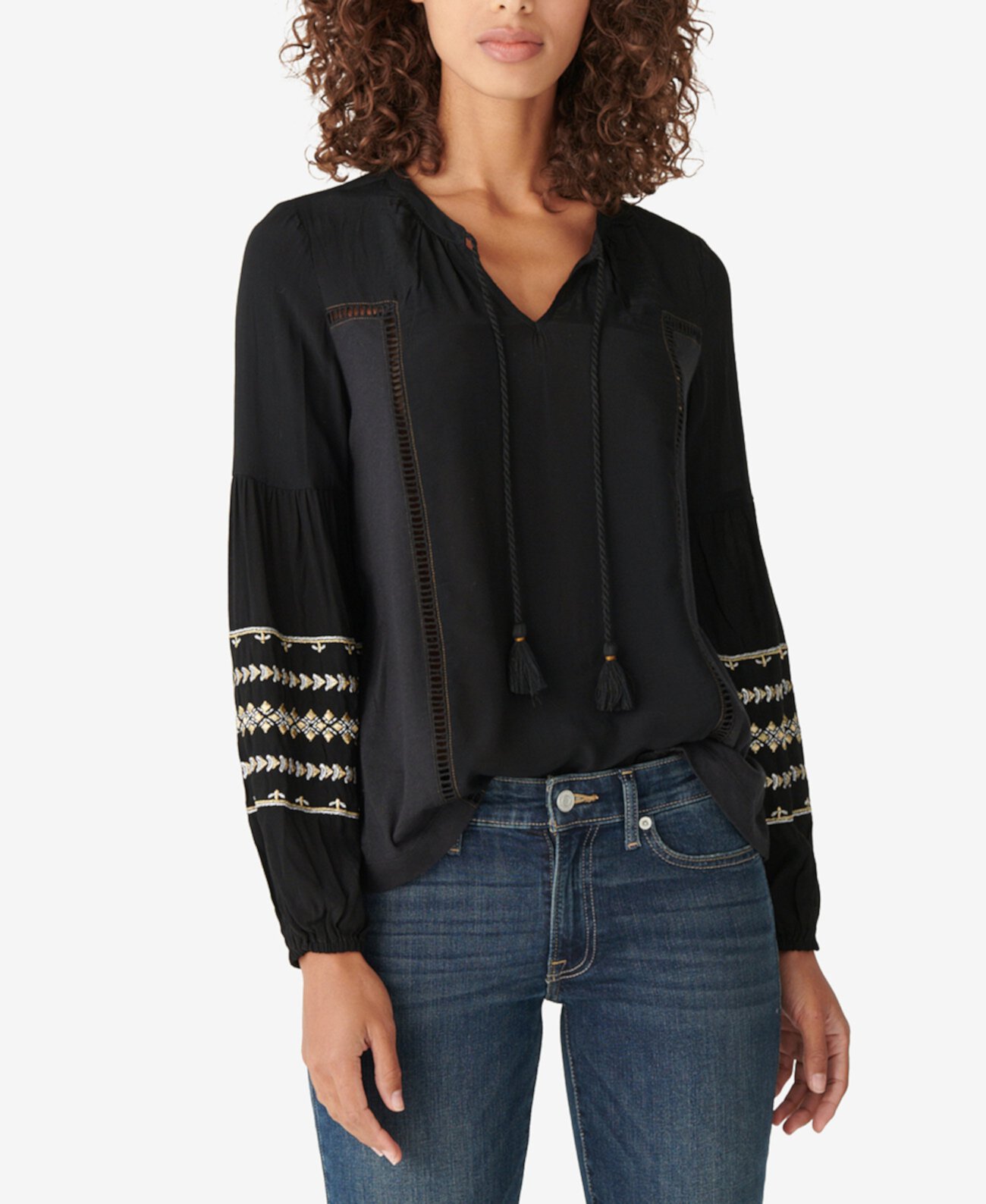 Metallic-Embroidered Peasant Blouse Lucky Brand