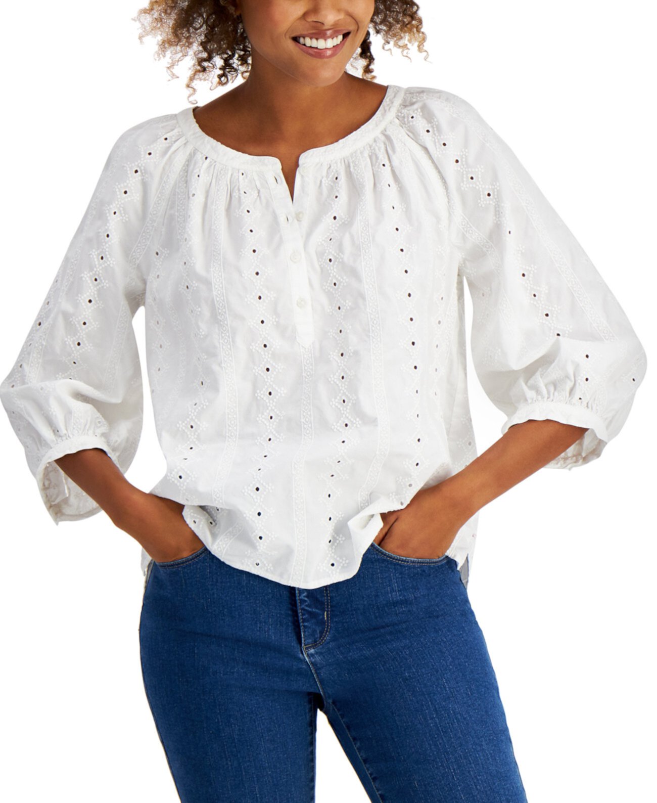 Embroidered Cotton Poplin Top, Created for Macy's Charter Club