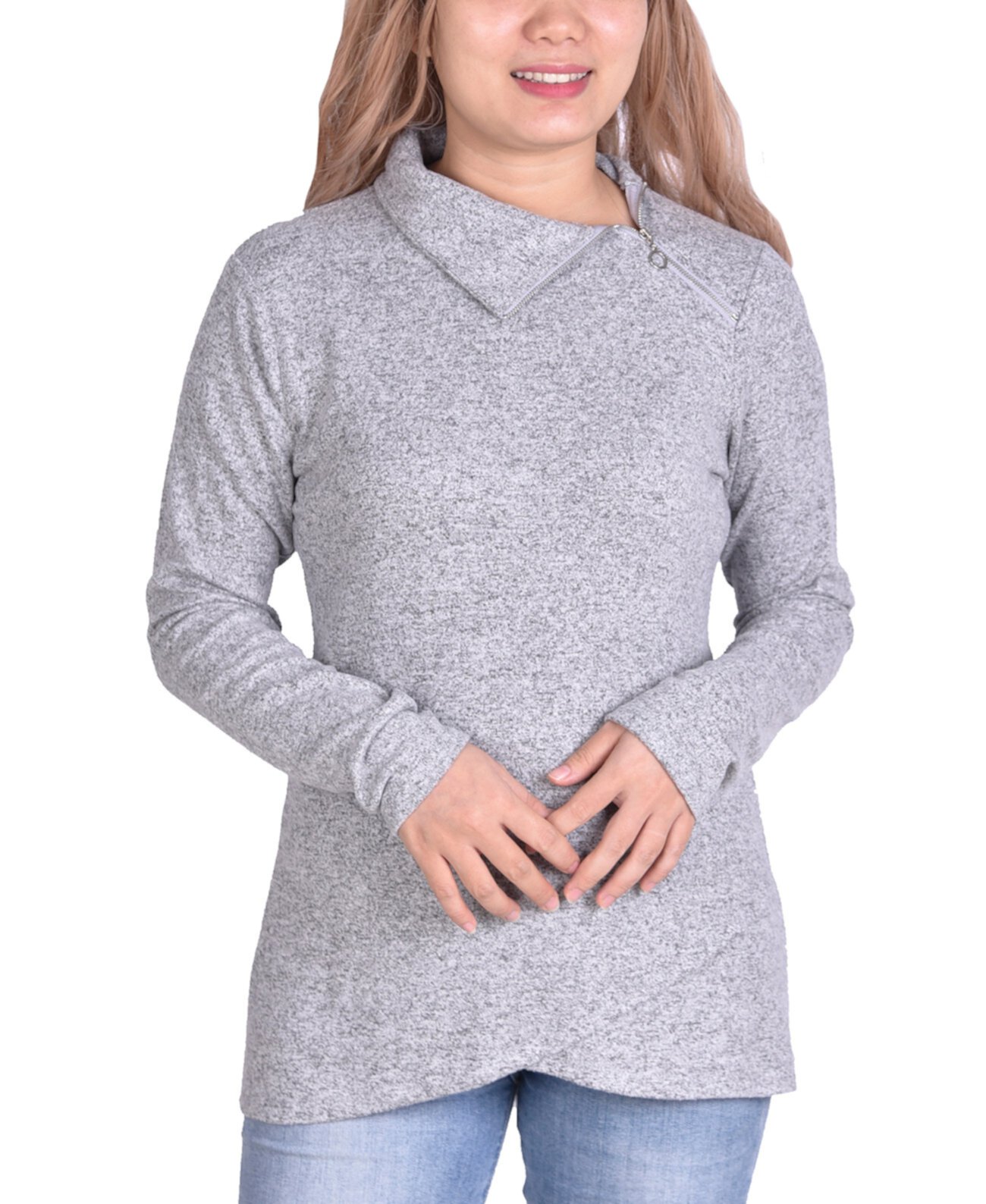 Пуловер с высокой горловиной на молнии Petite NY Collection