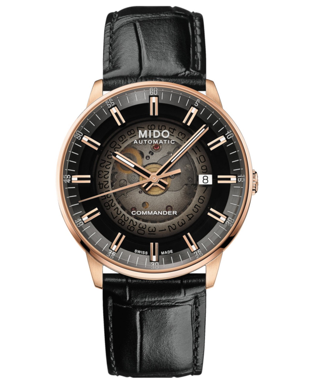 Мужские часы Swiss Automatic Commander с черным кожаным ремешком 40 мм с градиентом MIDO