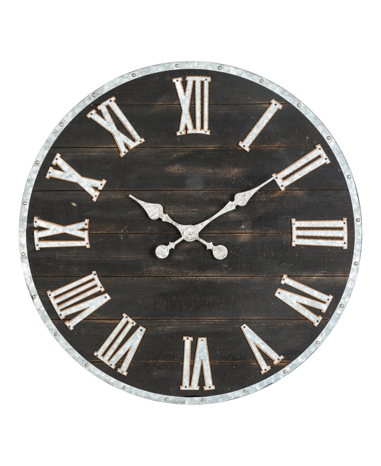 Негабаритные деревянные оцинкованные настенные часы в фермерском доме Glitzhome