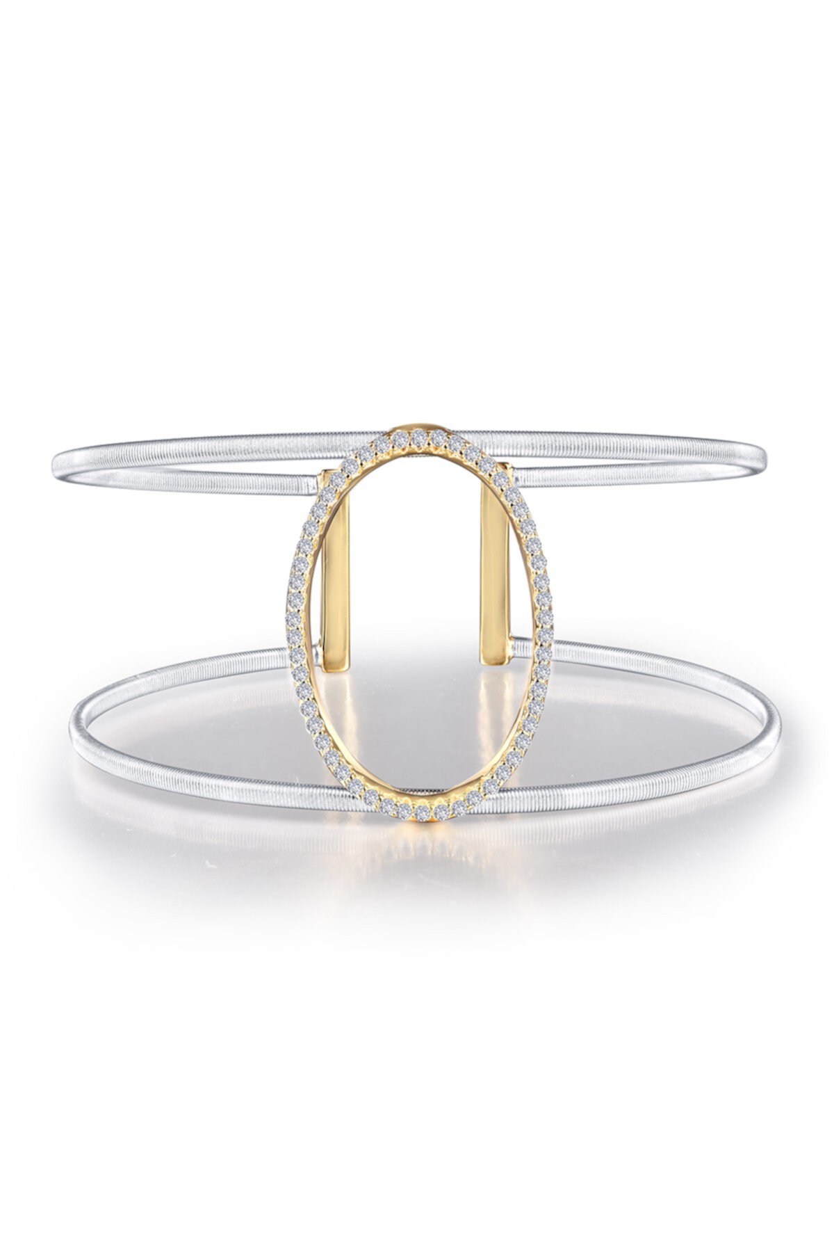 Браслет из стерлингового серебра с платиновым и золотым покрытием Milano Pave с имитацией бриллианта овальной формы с открытой манжетой LaFonn
