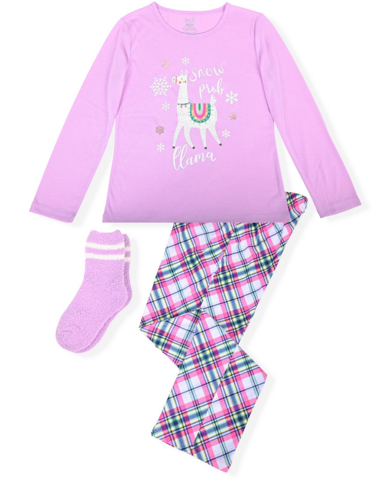 Пижамный комплект из 2 предметов с ламой и носками для больших девочек Max & Olivia