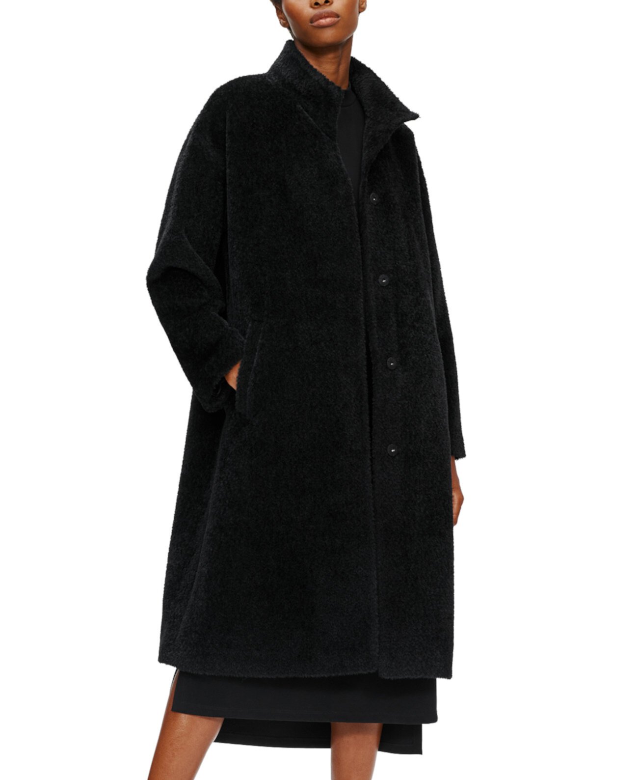 Пальто из смесовой шерсти с воротником-стойкой Eileen Fisher