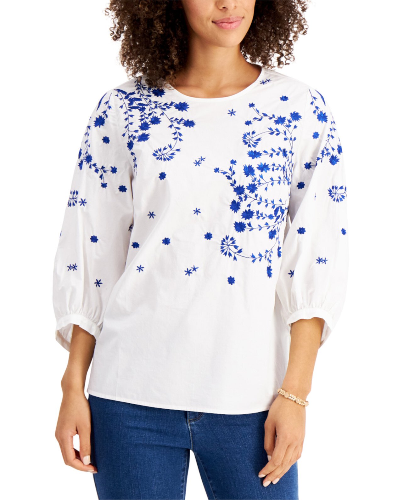 Cotton Embroidered Top, Created for Macy's Charter Club
