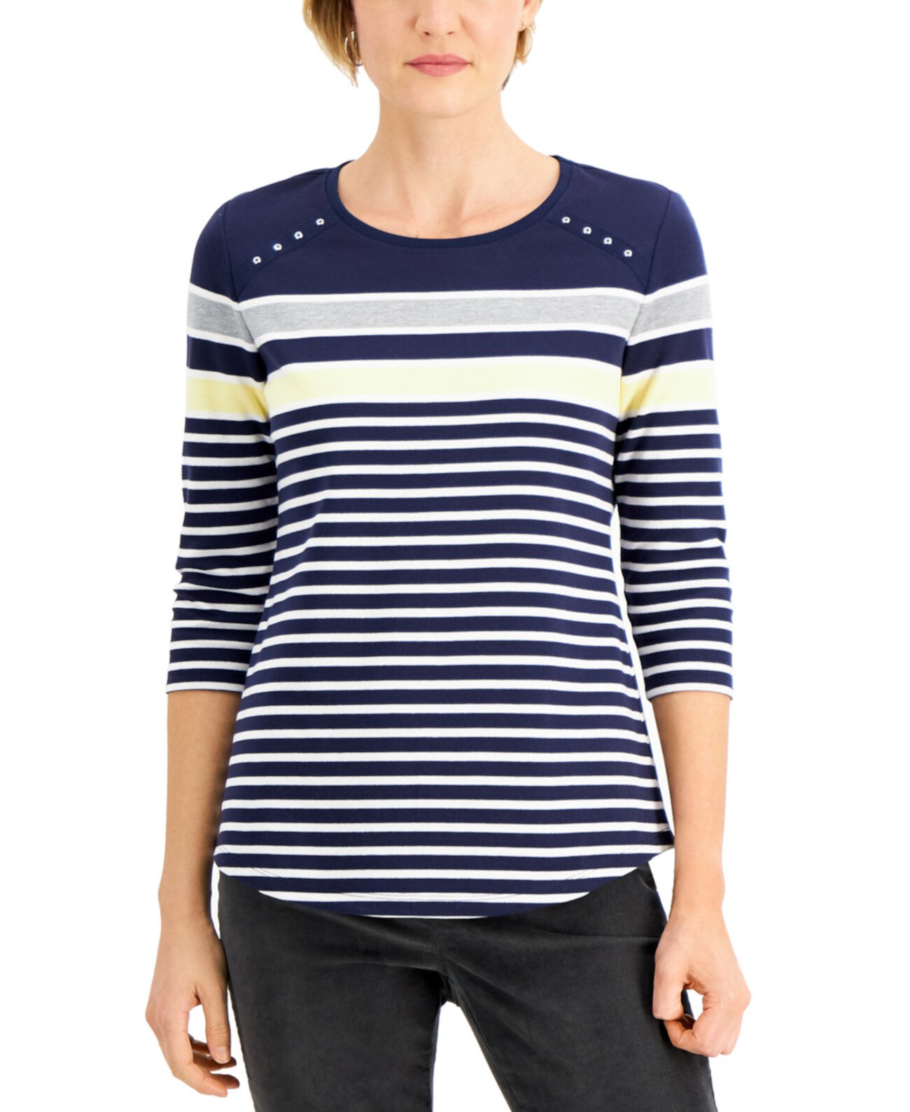 Petite Striped Rivet T-Shirt, Created for Macy's Karen Scott