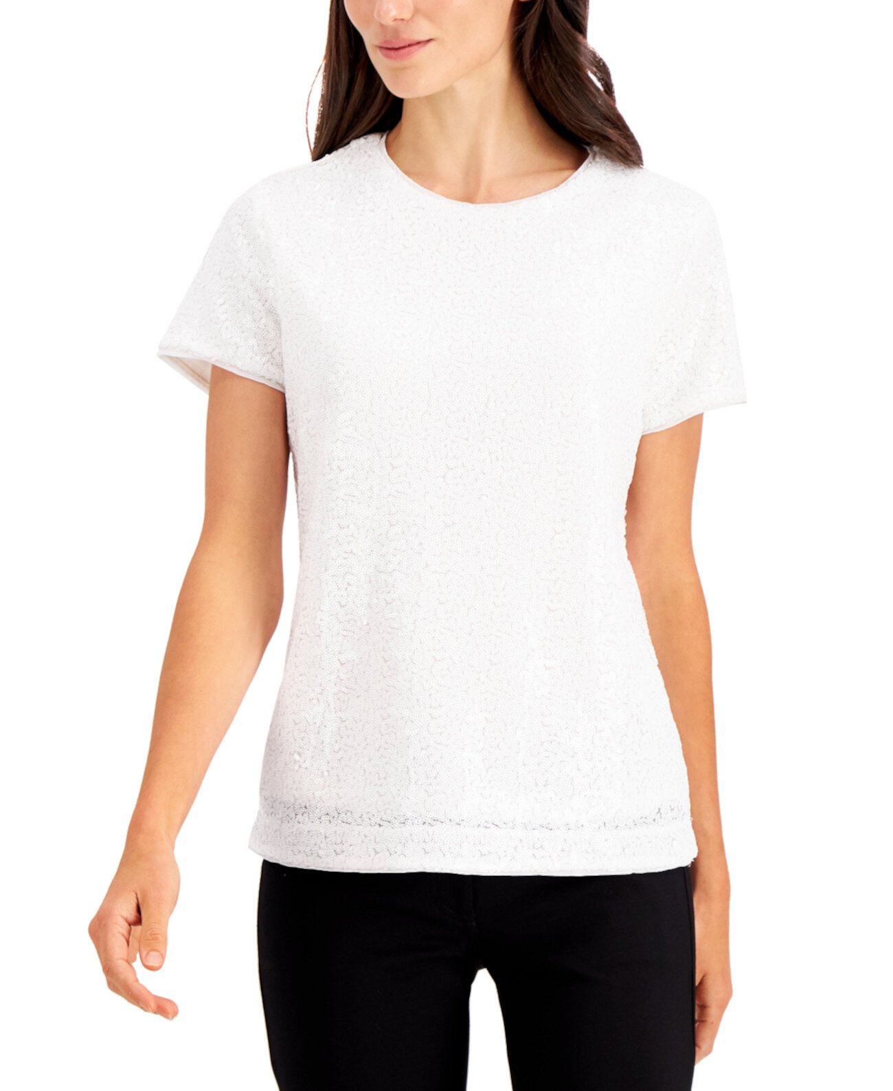 Sequined Short-Sleeve Blouse, Created for Macy's Charter Club