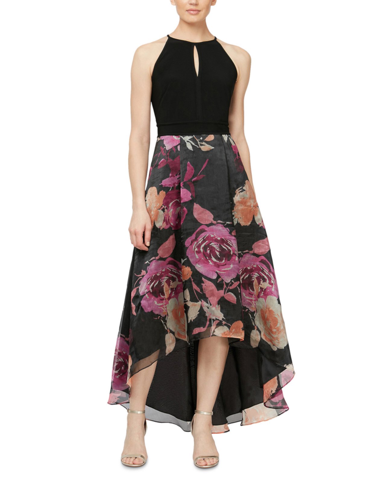 Floral-Print High-Low Fit & Flare Dress SL Fashions
